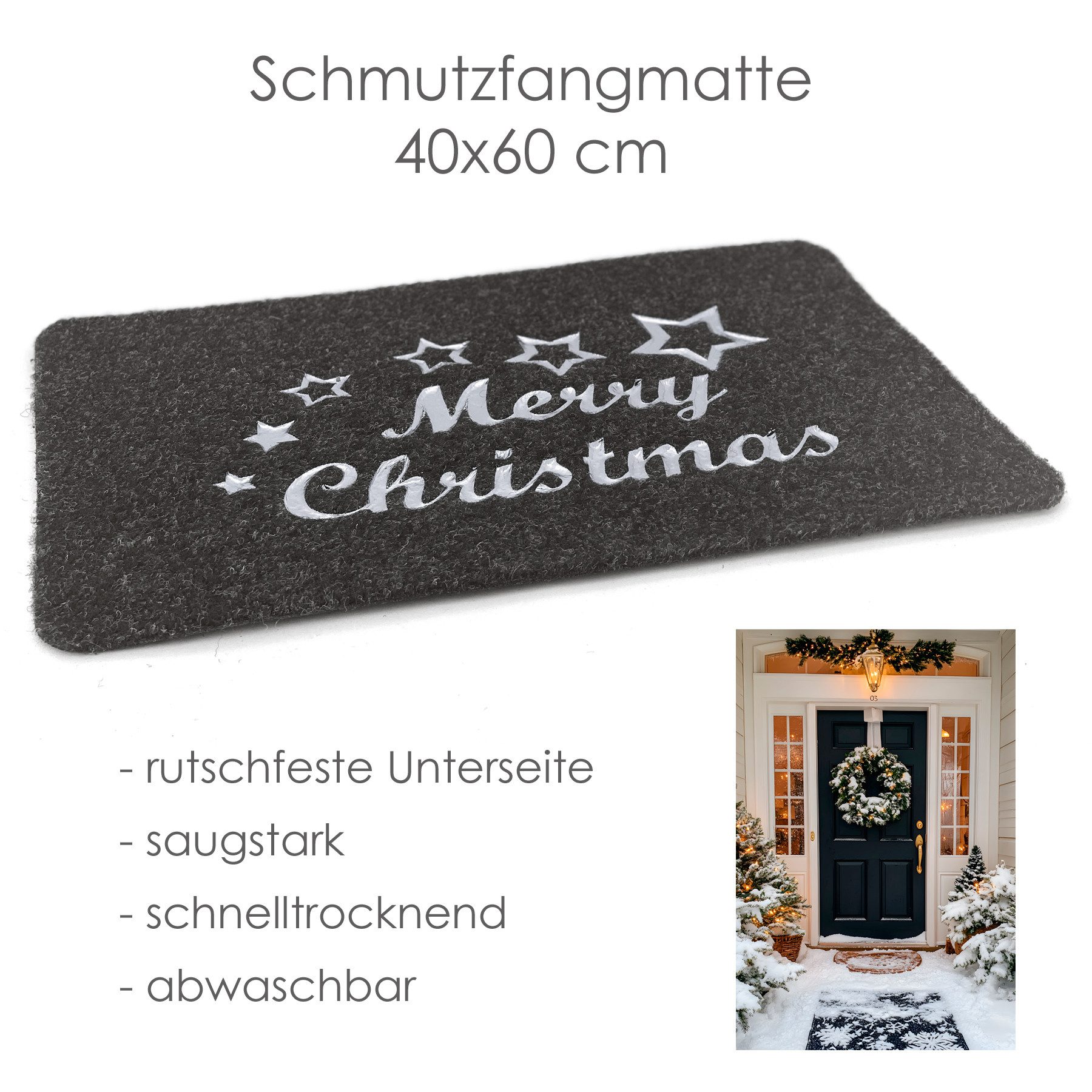 heimtexland Fußmatte Schmutzfangmatte Merry Christmas Fußabstreifer, rechteckig, Höhe: 40 mm, Schmutzmatte I Teppich rutschfest I Weihnachten I Deko