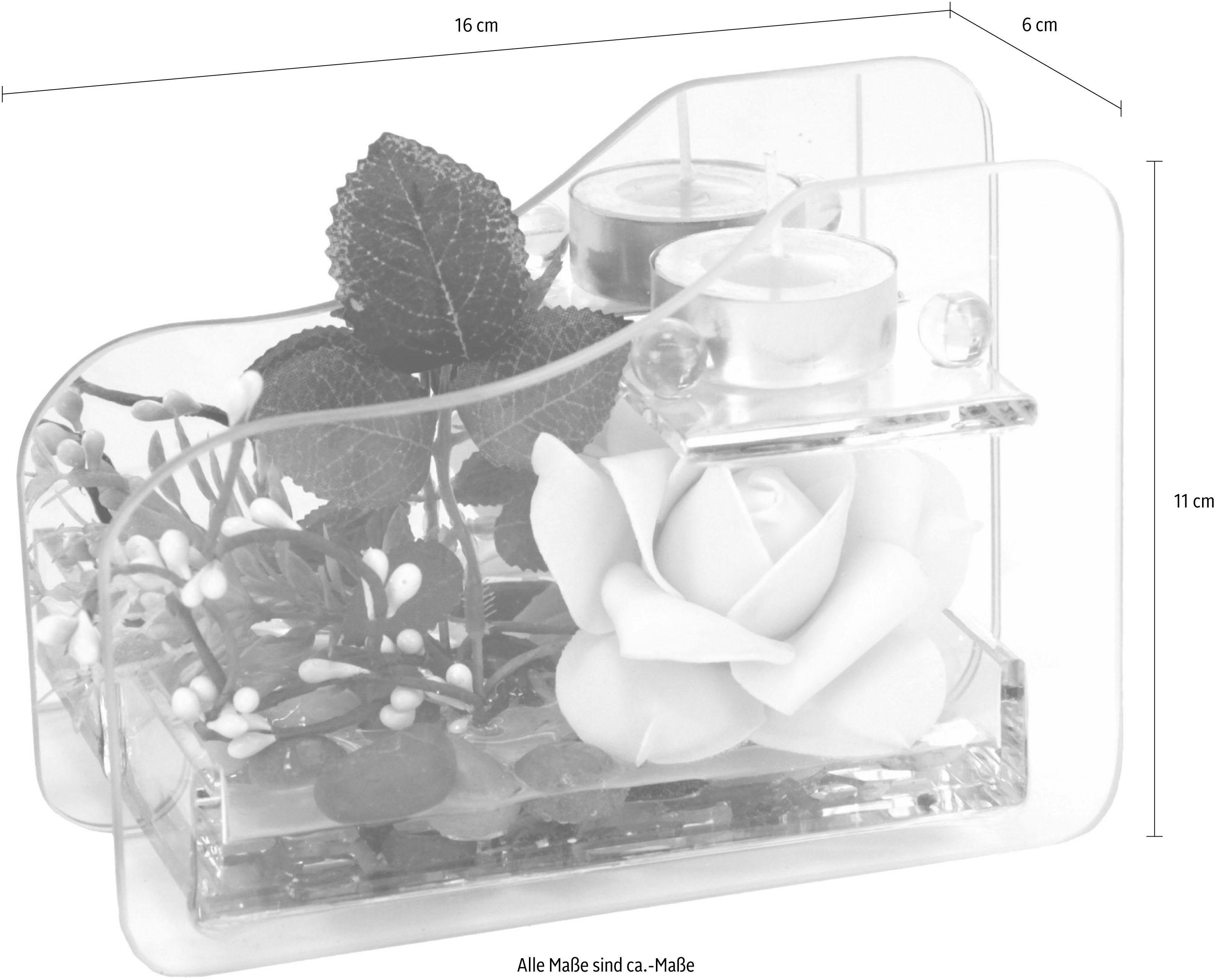 Kunstpflanze Rose im Glas mit Teelicht Rose, I.GE.A., Höhe 11 cm – Bild 3 von 4