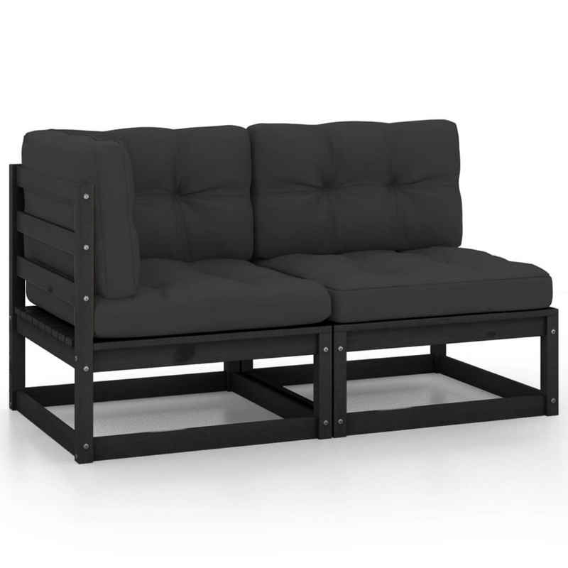 vidaXL Loungesofa 2-tlg. Garten-Lounge-Set mit Kissen Schwarz Kiefer Massivholz, 1 Teile