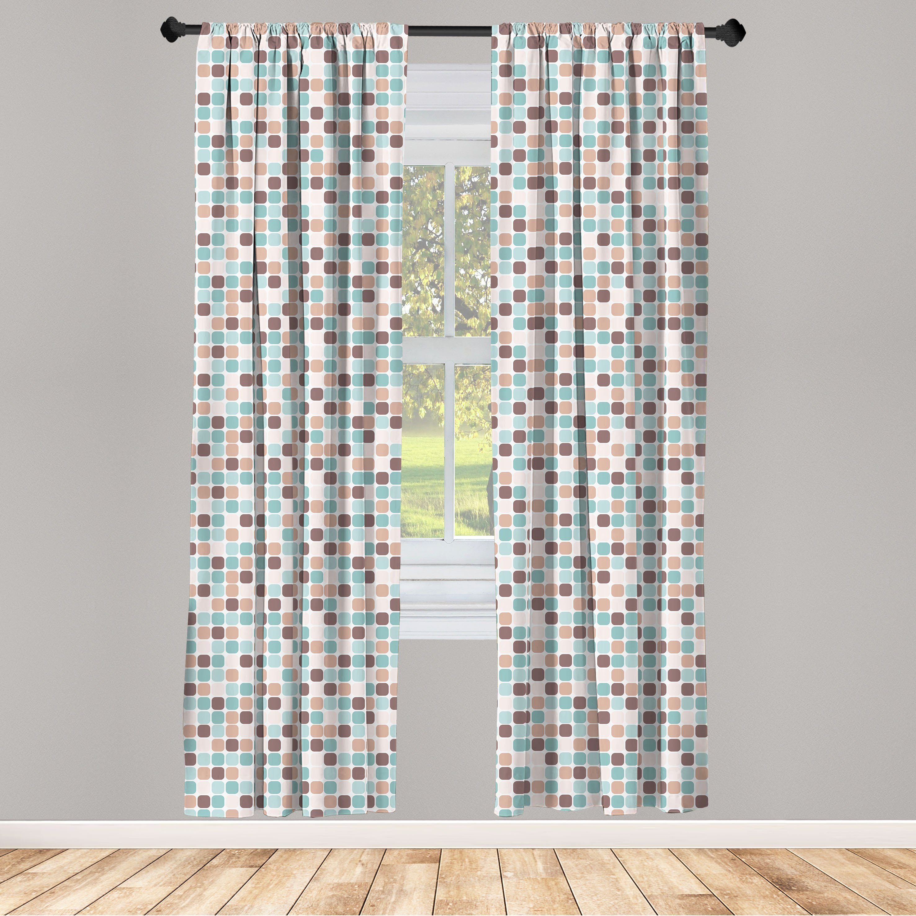 Gardine Vorhang für Wohnzimmer Schlafzimmer Dekor, Abakuhaus, Microfaser, Abstrakt abgerundete Squares