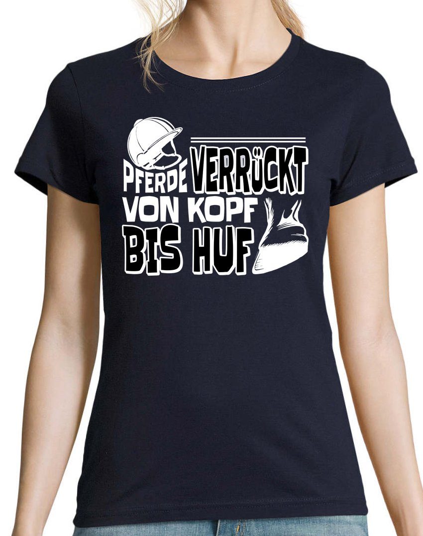 Kopf Designz Navyblau Frontprint Von Verrückt Youth Damen modischem Huf" T-Shirt Bis "Pferde T-Shirt mit