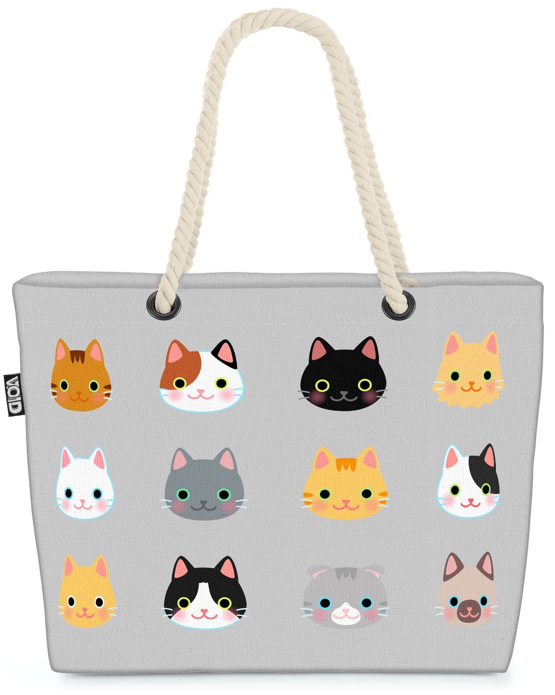 VOID Strandtasche (1-tlg), Anime Katzen grau Beach Bag Katze Japan Kitty Haustier Spielzeug Kinder Cat