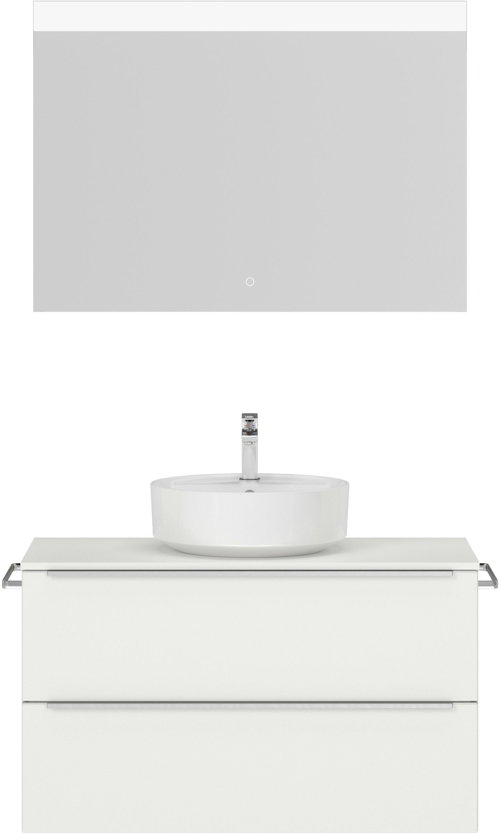 nobilia® Badmöbel-Set Alvene, (2-St., vormontiert, mit Soft-Close), inkl. Spiegel mit Touch-Sensor, in vier Breiten