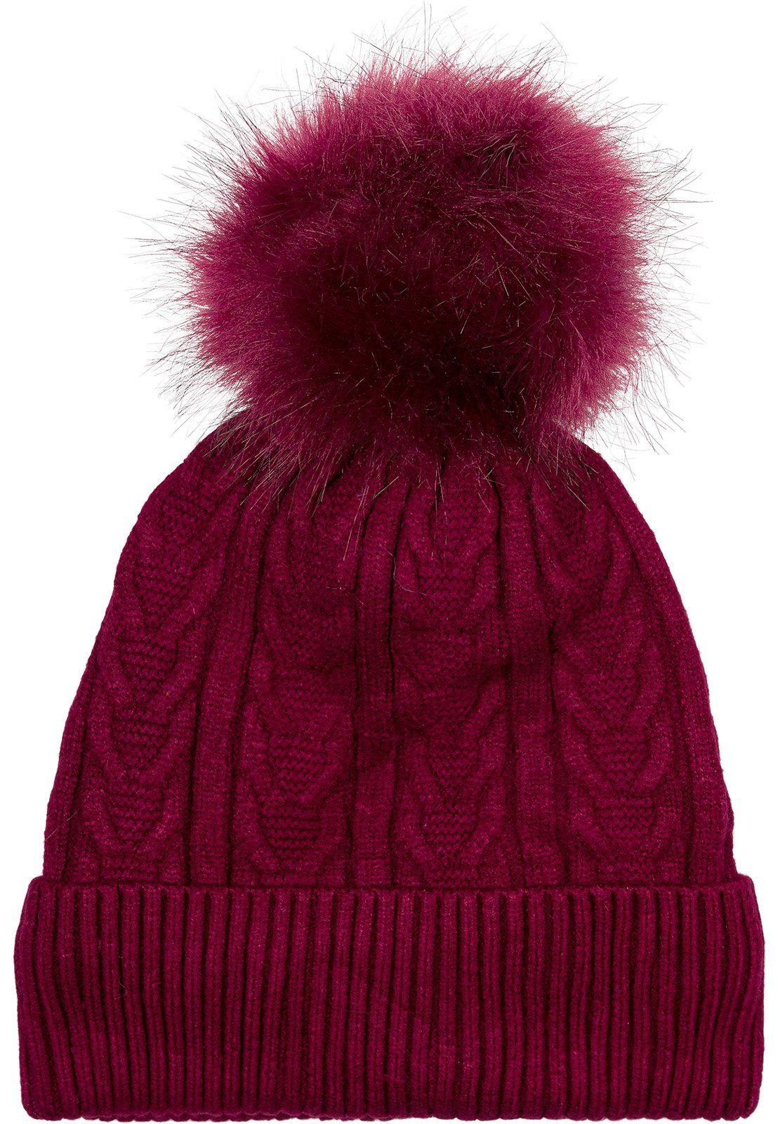 styleBREAKER Bommelmütze Feinstrick Bommelmütze mit Zopfmuster (1-St) günstig online kaufen