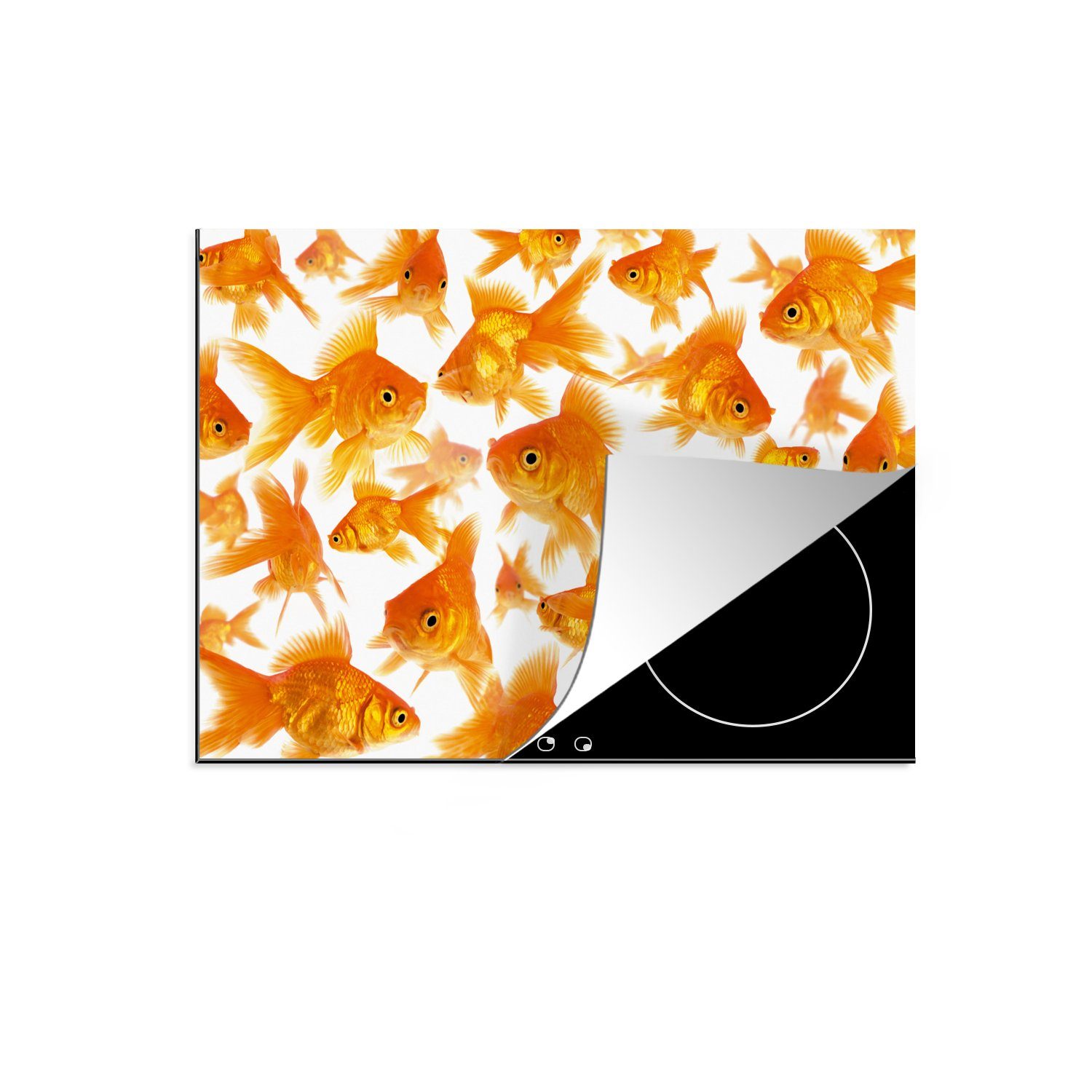 MuchoWow Herdblende-/Abdeckplatte Goldfisch - Weiß - Fisch, Vinyl, (1 tlg), 70x52 cm, Mobile Arbeitsfläche nutzbar, Ceranfeldabdeckung