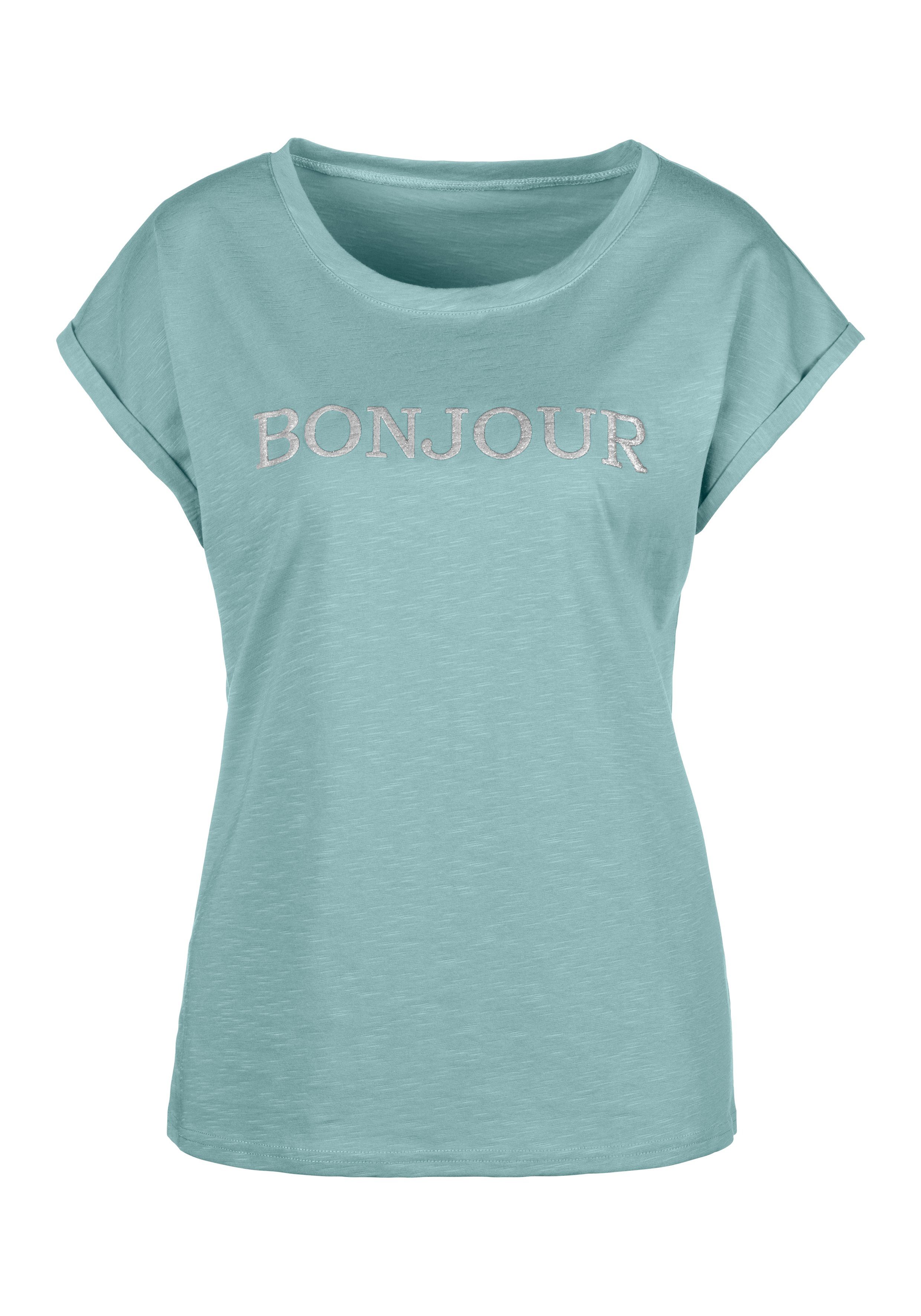 Vivance T-Shirt mit Frontdruck "Bonjour" (2er-Pack) aus weicher Baumwoll-Qu günstig online kaufen