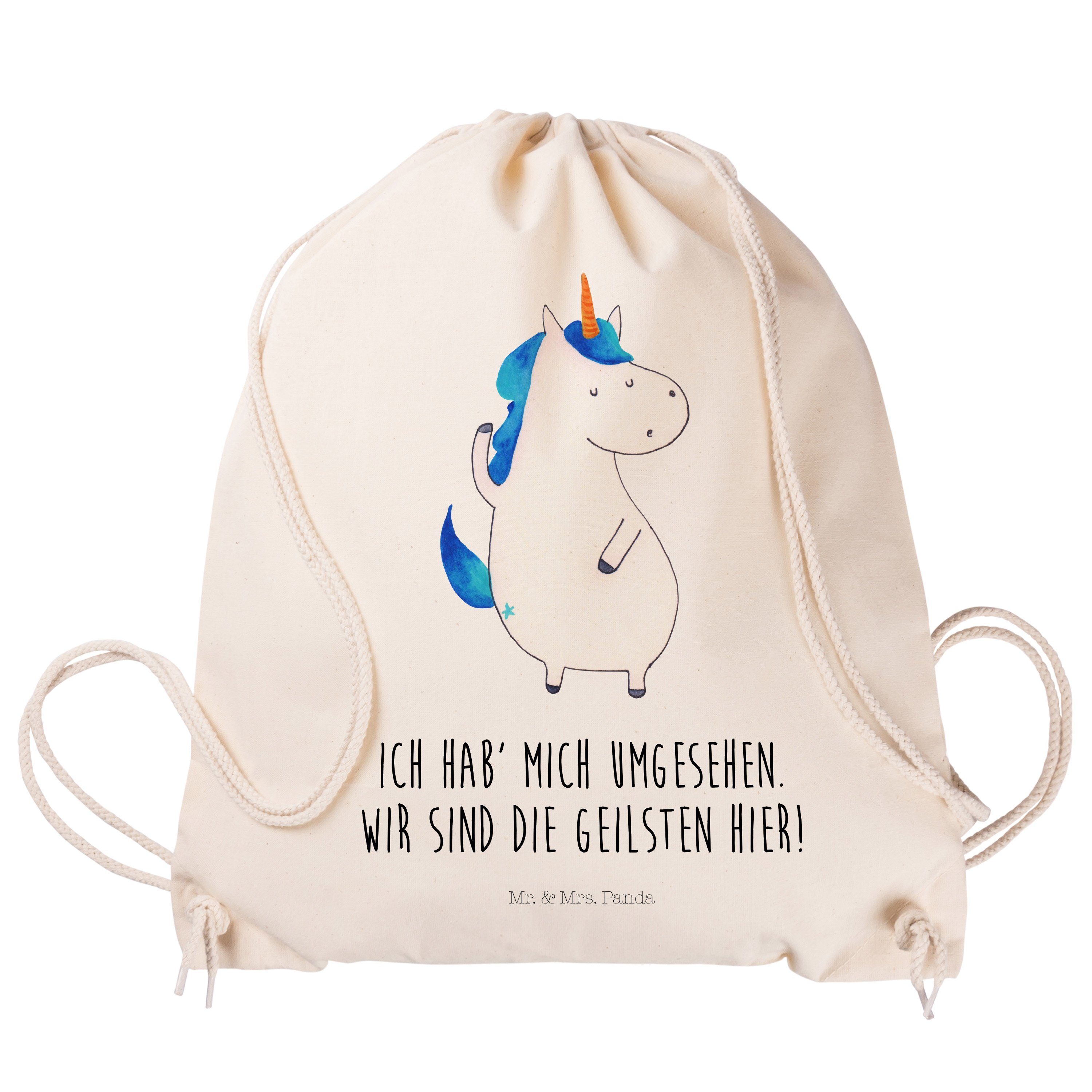 Transparent & Mr. Geschenk, (1-tlg) Sporttasche Beutel, Sporttasche - - Mrs. Panda Mann Einhörner, Einhorn