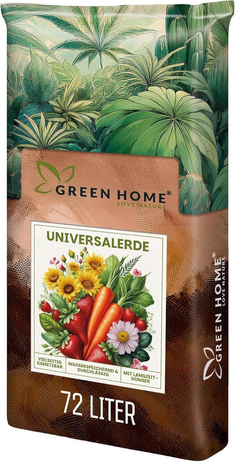 GREEN HOME LOVE NATURE Pflanzerde Universalerde für Zimmerpflanzen, Balkon & Garten, strukturstabil 18 L, 36 L, 72 L, Langzeitdünger, Perlite, Kokosfasern, pH 5,8, gute Drainage