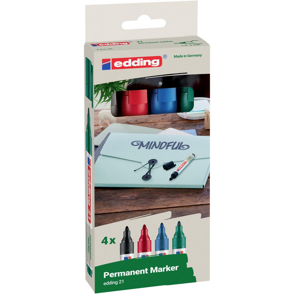 edding Permanentmarker Edding 21 EcoLine 4-21-4 Permanentmarker Schwarz, Blau, Rot, Grün wass