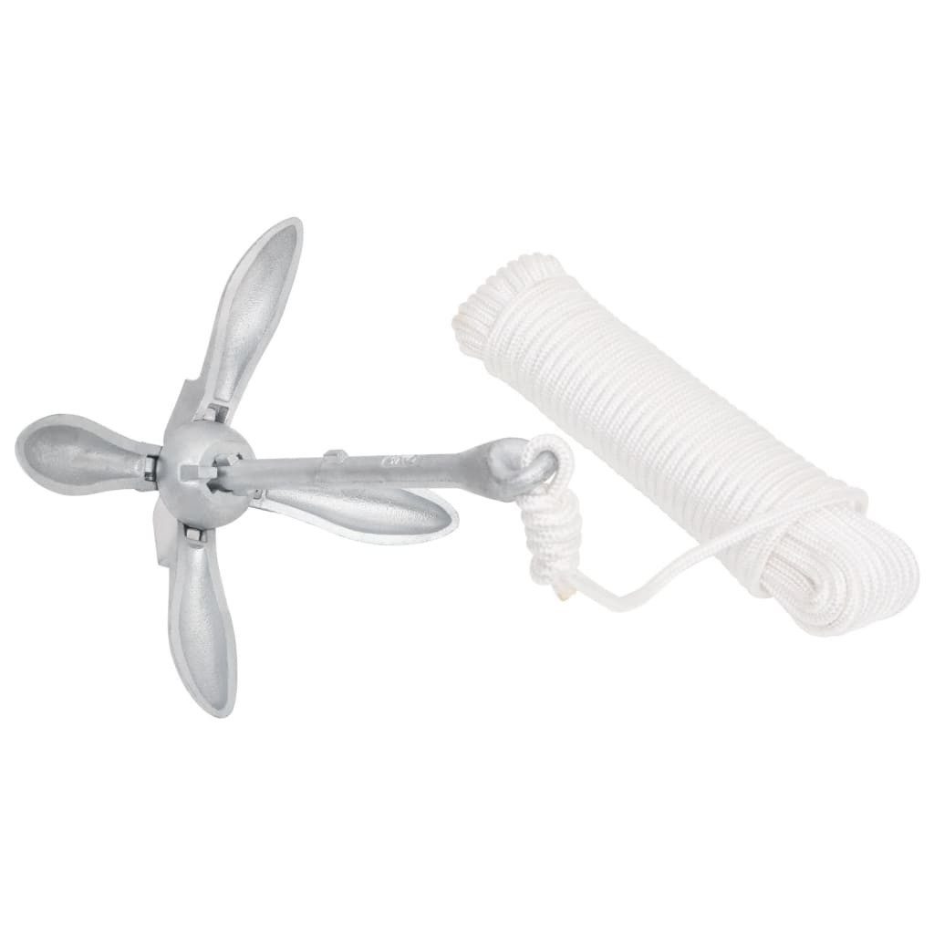 vidaXL Befestigungsanker, Klappanker mit Seil Silbern 3,2 kg Temperguss