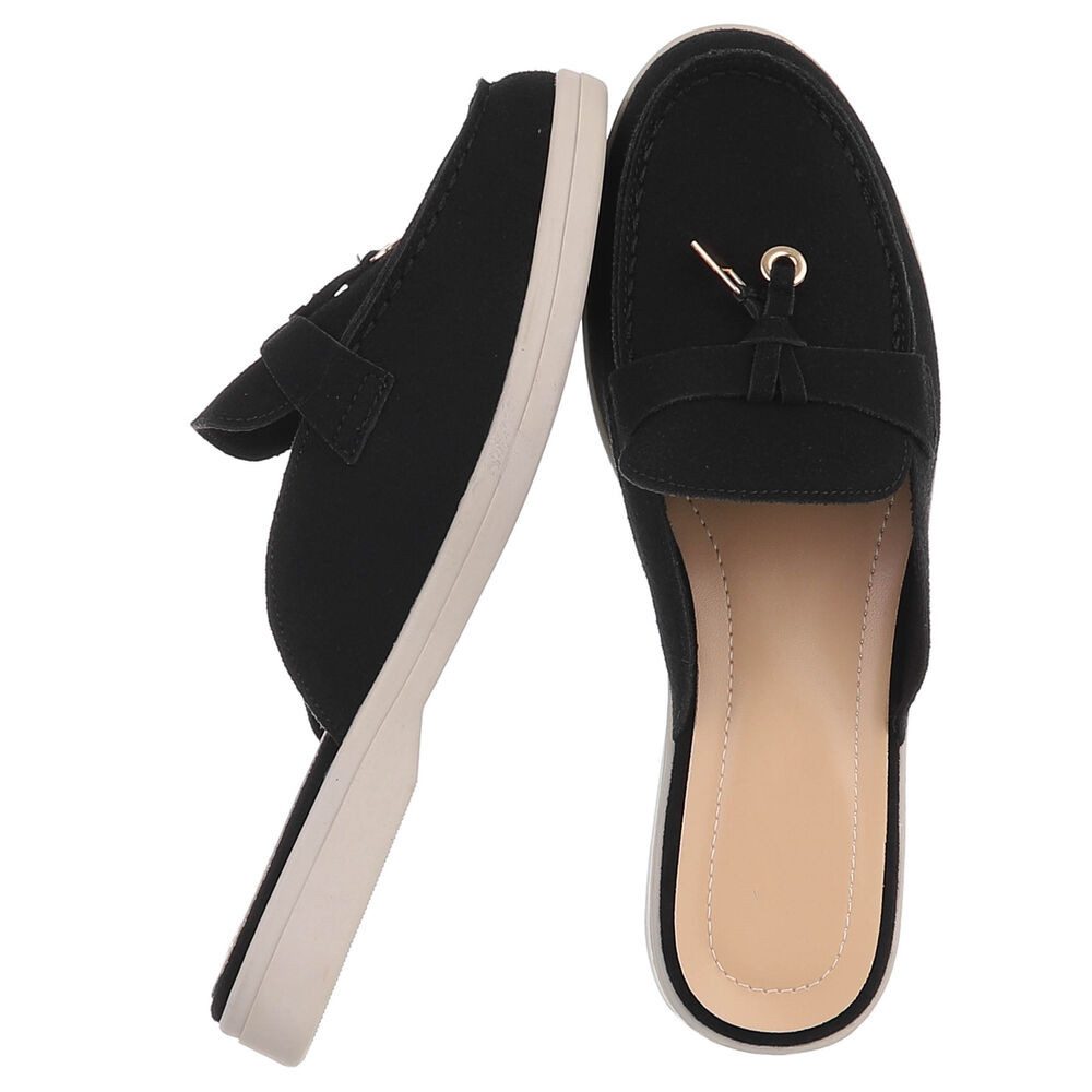 Ital-Design Damen Mule Schlupfschuh mit Metallic-Detail Pantolette (91742524) Blockabsatz Pantoletten in Schwarz