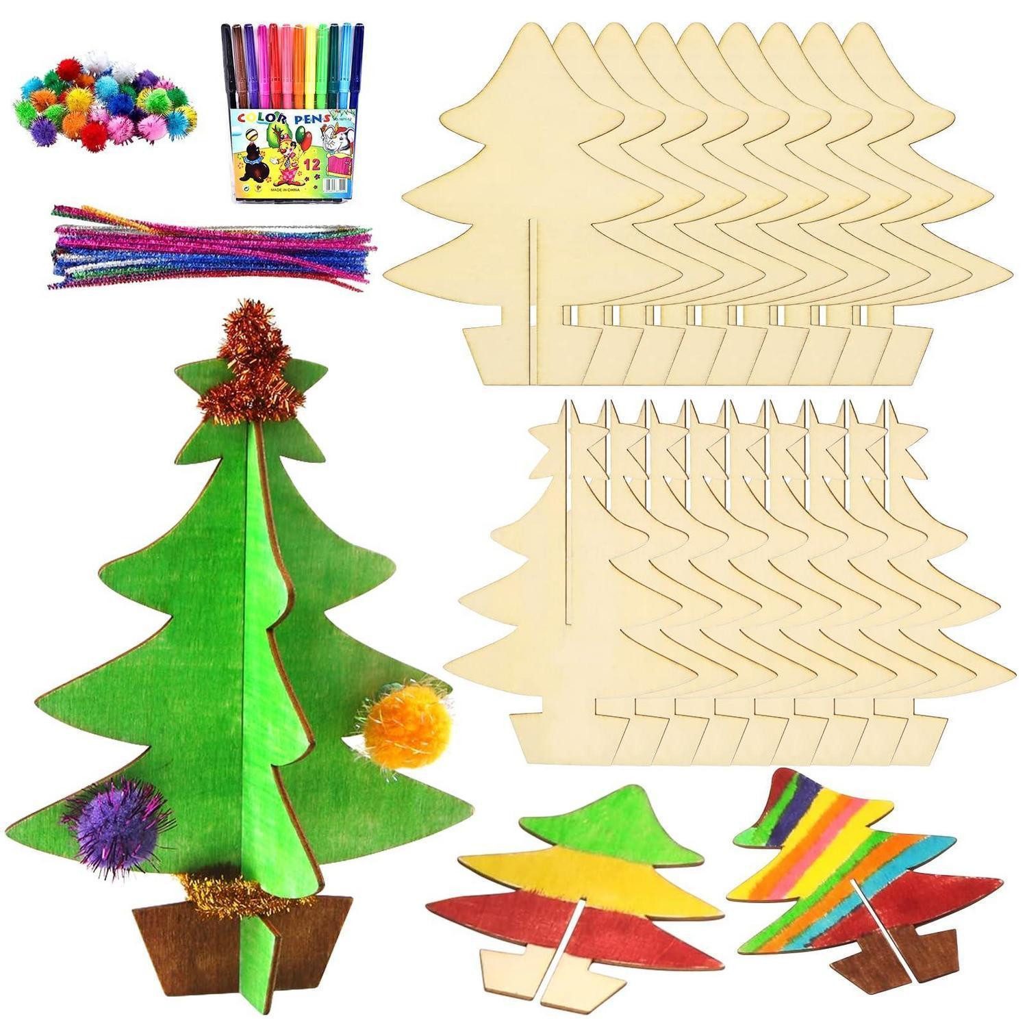 LuxusKollektion Kreativset Weihnachtsbastelset Kinder Holz 10 Stk. mit Zubehör