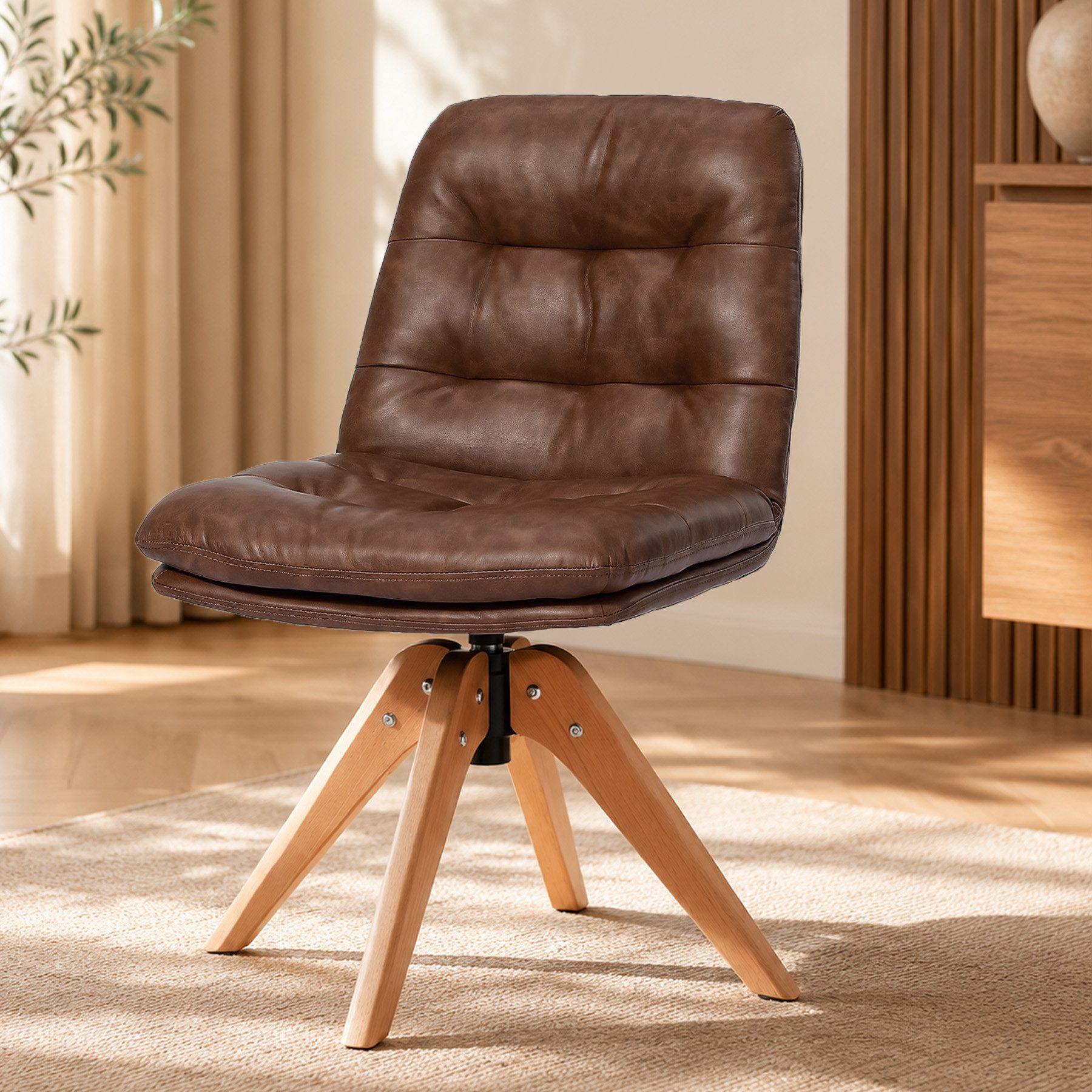 HomeMiYN Esszimmersessel (1-St), Esszimmerstuhl Drehstuhl gepolstert PU Leder mit Rückenlehne