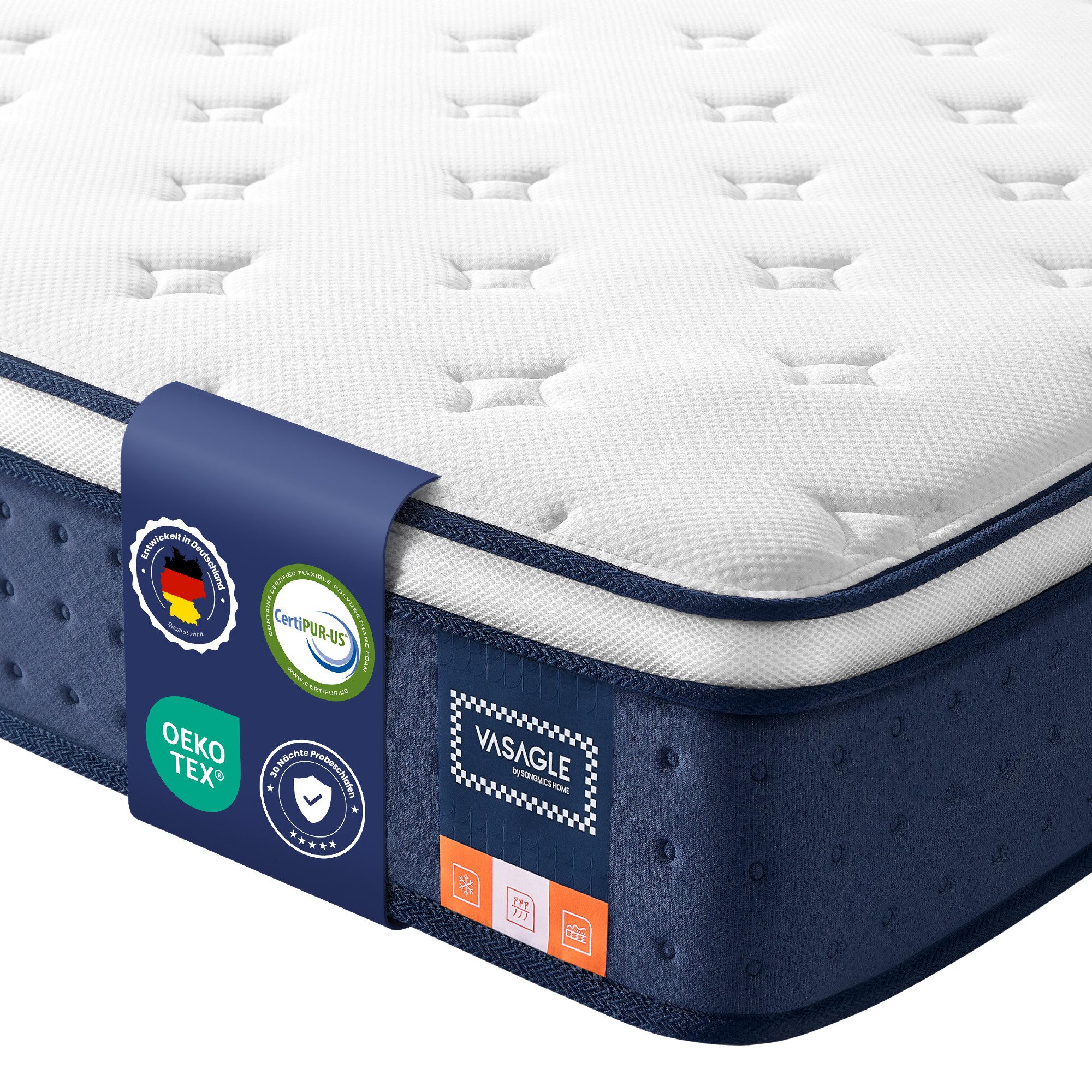 Bonnellfederkernmatratze Taschenfederkernmatratze, VASAGLE, 25 cm hoch, Matratzen aus Gel-Memory-Schaumstoff, mittelfest