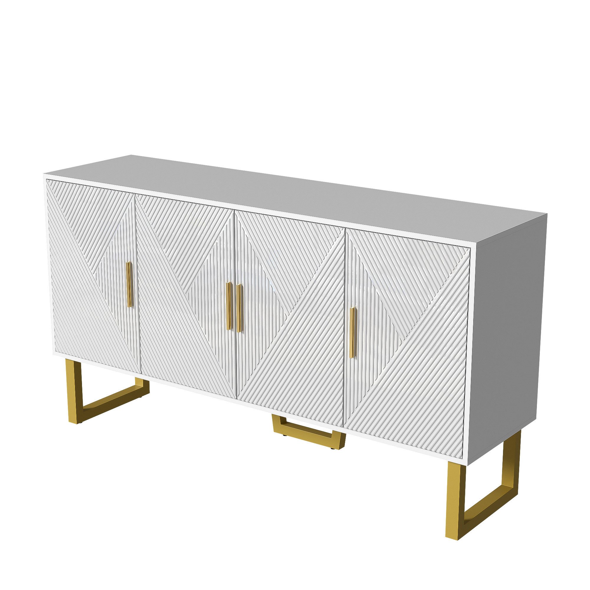 Odikalo Sideboard Anrichte 150cm hochglänzenden golden Griffen höhenverstellbare Regale