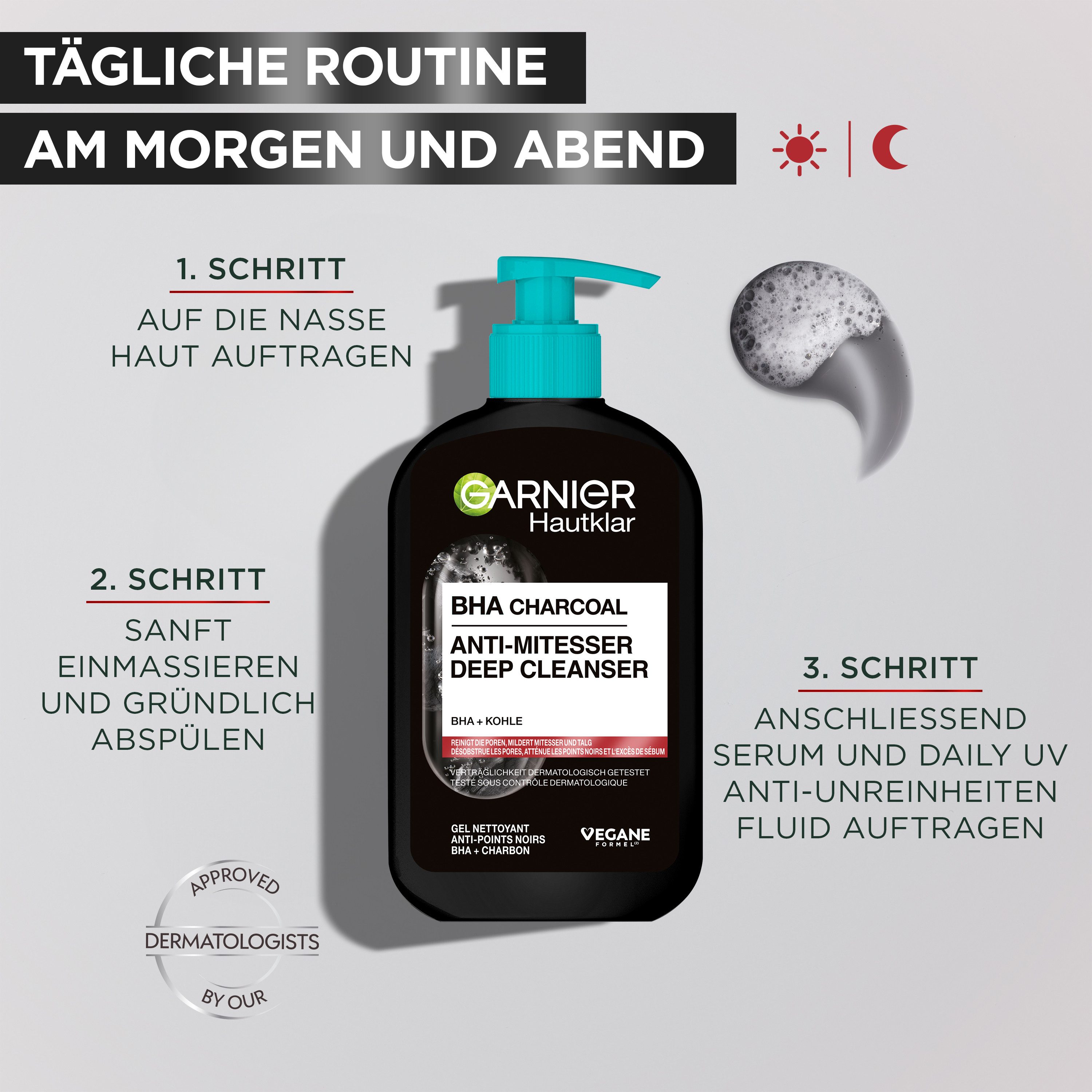 GARNIER Gesichtsreinigungsgel GARNIER SKIN ACTIVE BHA CARBON CLEANSER ANTI-MITTESSER, für unreine und zu Akne neigende Haut, zum Entfernen von Make-up