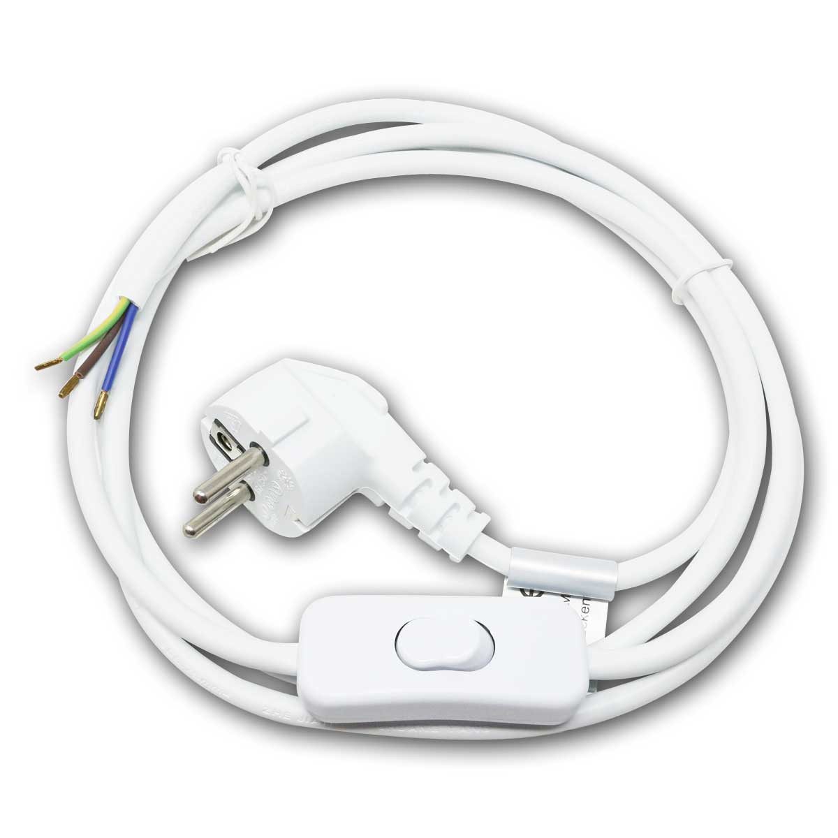 EGB Netzkabel 1,8m Schutzkontaktstecker Schalter weiß Stromkabel