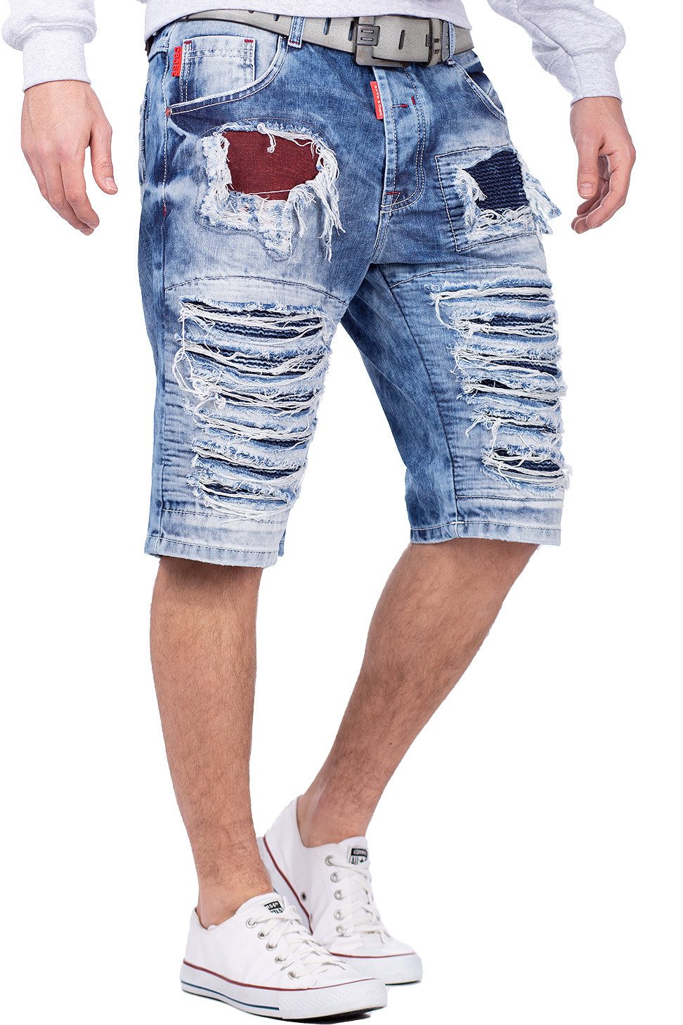 Cipo & Baxx Jeansshorts Herren Regular Fit Kurze Hose Stonewashed BA-CK219 mit Destroyed Effekten – Bild 4 von 5