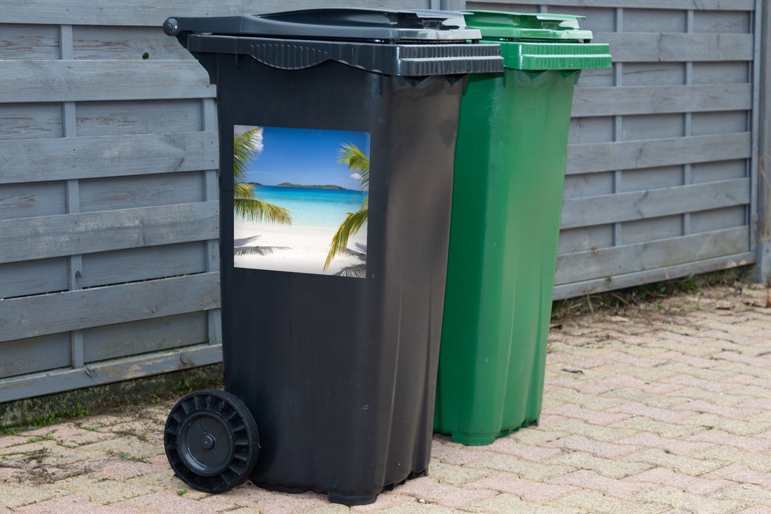 MuchoWow (1 Mülleimer-aufkleber, am Sticker, Palmen Wandsticker Strand Abfalbehälter Tropische Container, St), Mülltonne,