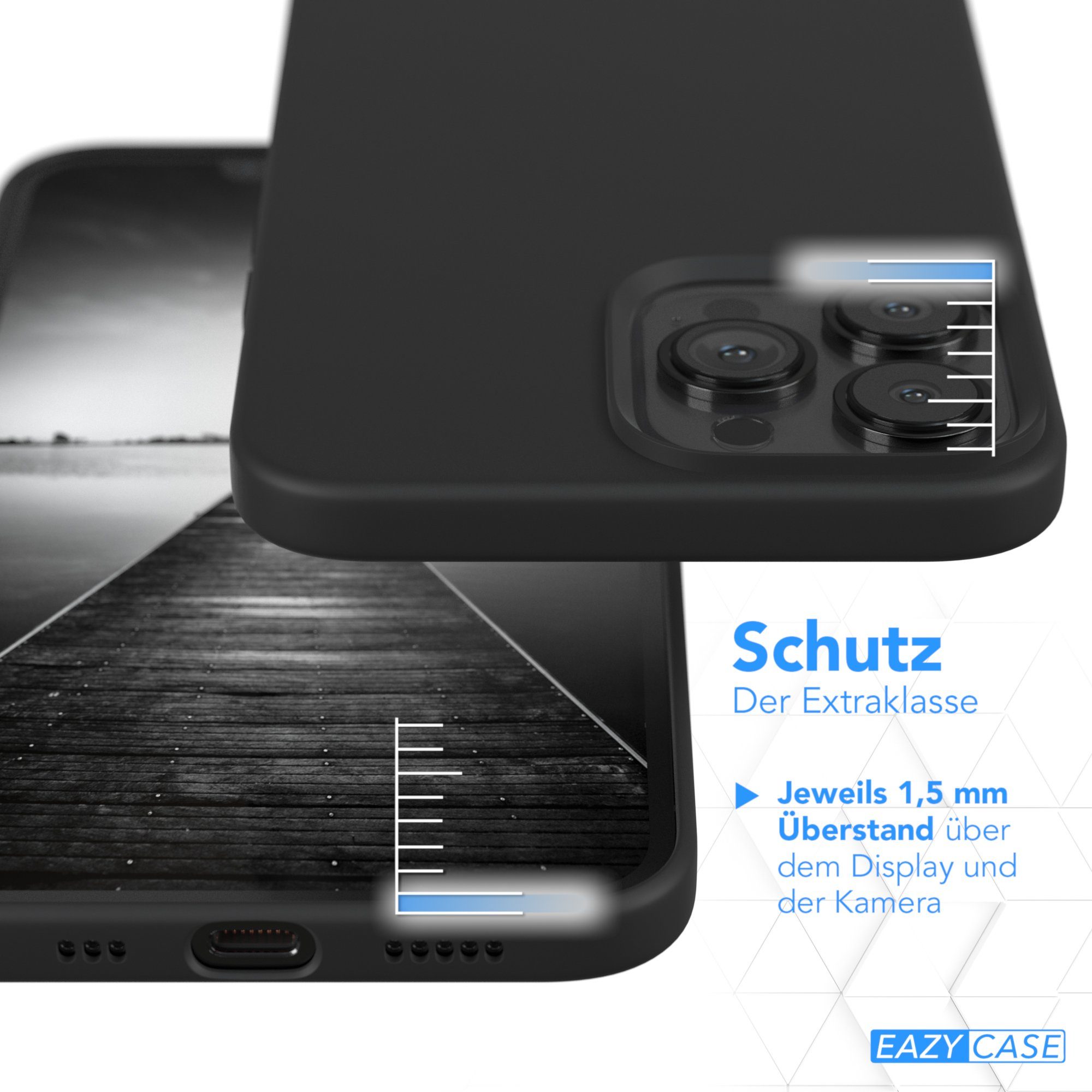 EAZY CASE Handyhülle Premium Silikon Case für Apple iPhone 13 Pro Max 6,7 Zoll, Hülle mit Kameraschutz Bumper Silikonhülle stoßfest Slimcover Schwarz