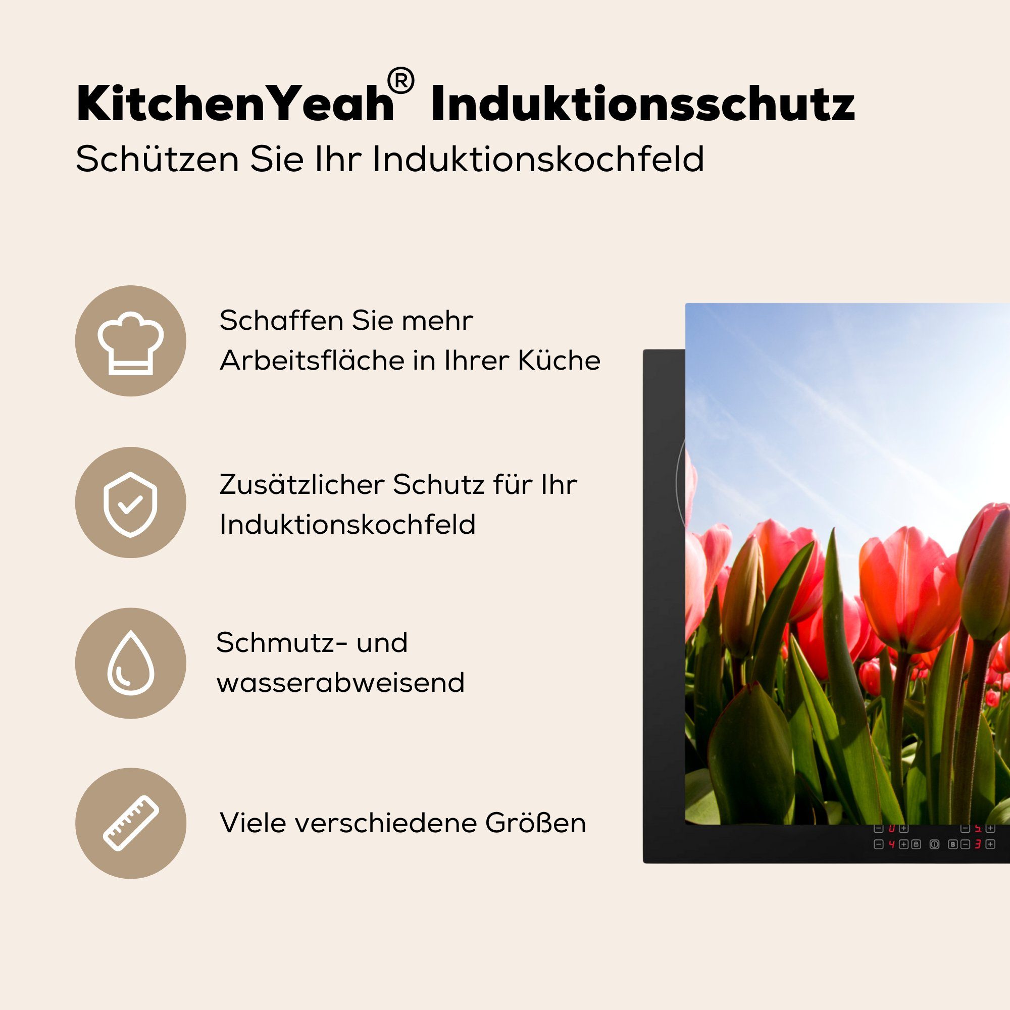 küche, Induktionskochfeld - Ceranfeldabdeckung die MuchoWow 81x52 (1 - Tulpen Schutz für Sonne, Herdblende-/Abdeckplatte tlg), Vinyl, Blumen cm,