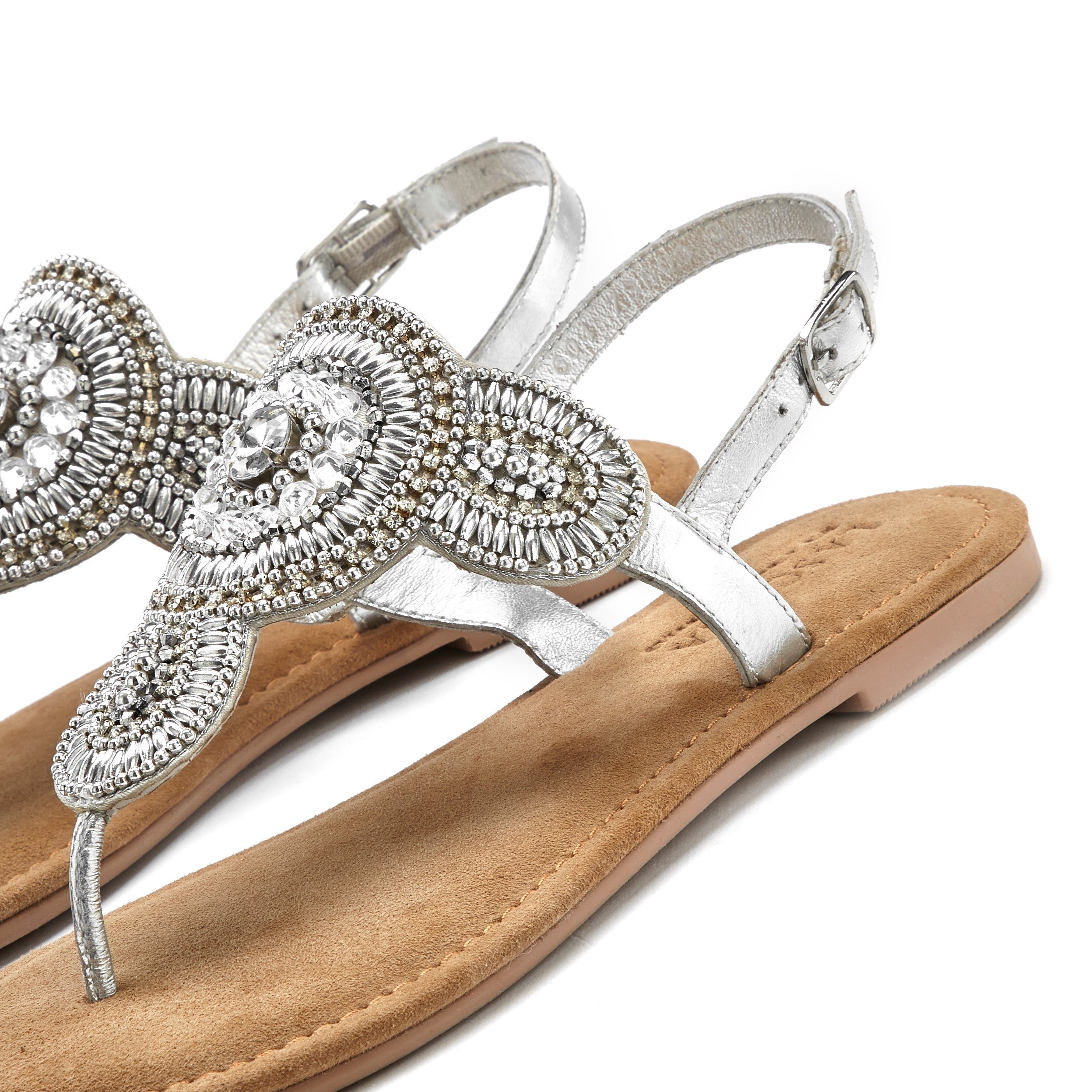 LASCANA Zehentrenner Sandale, Pantolette in Glitzer-Optik und softer Lederinnensohle