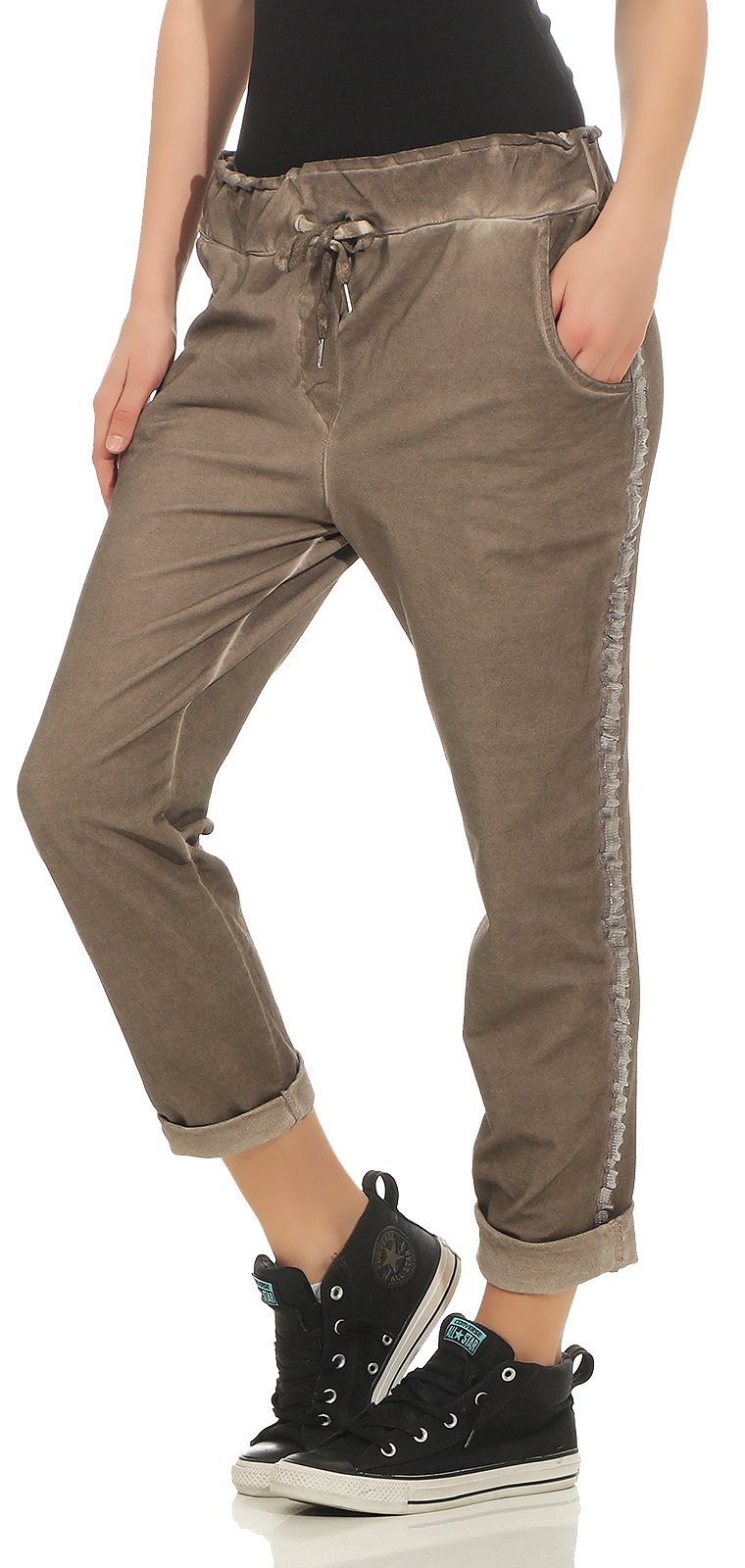 Mississhop Jogginghose Damen Baumwollhose seitlichen Glitzerstreifen günstig online kaufen