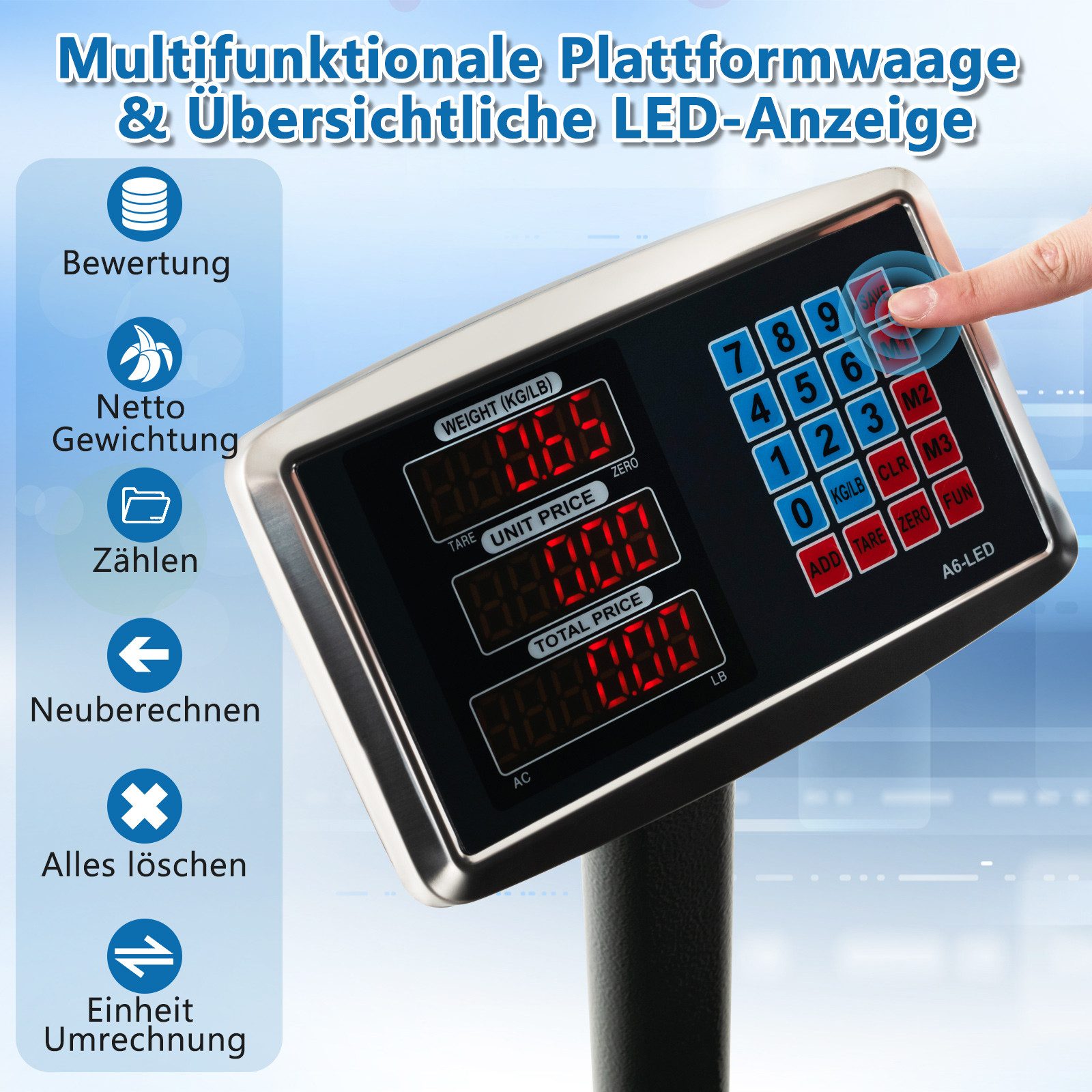 COSTWAY Präzisionswaage, Plattformwaage, mit Preisrechner, 50g/300kg