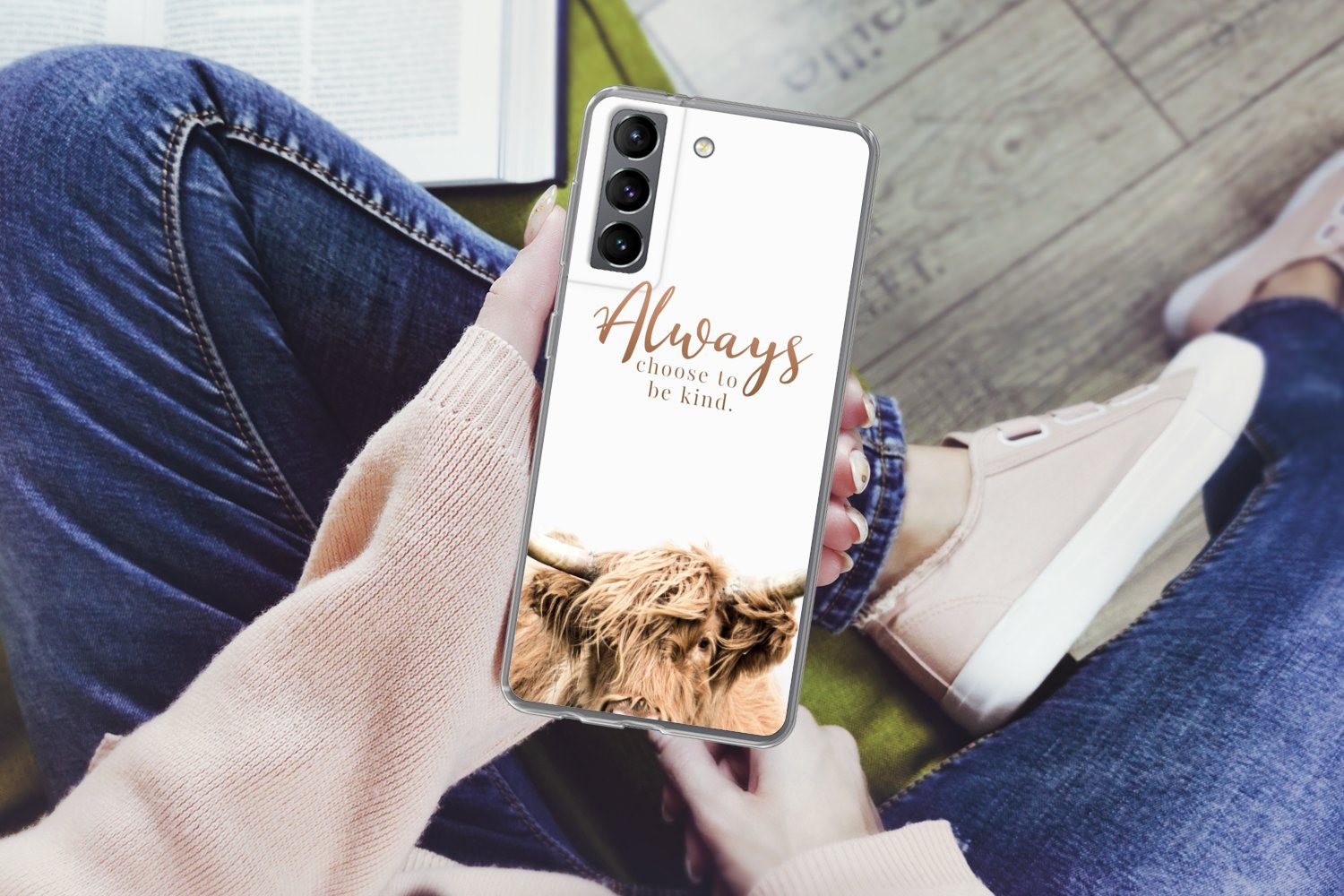 MuchoWow Handyhülle für Samsung Galaxy S21 Schottischer Highlander - Zitate - Weiß, Phone Case, Silikon, Schutzhülle Dünn