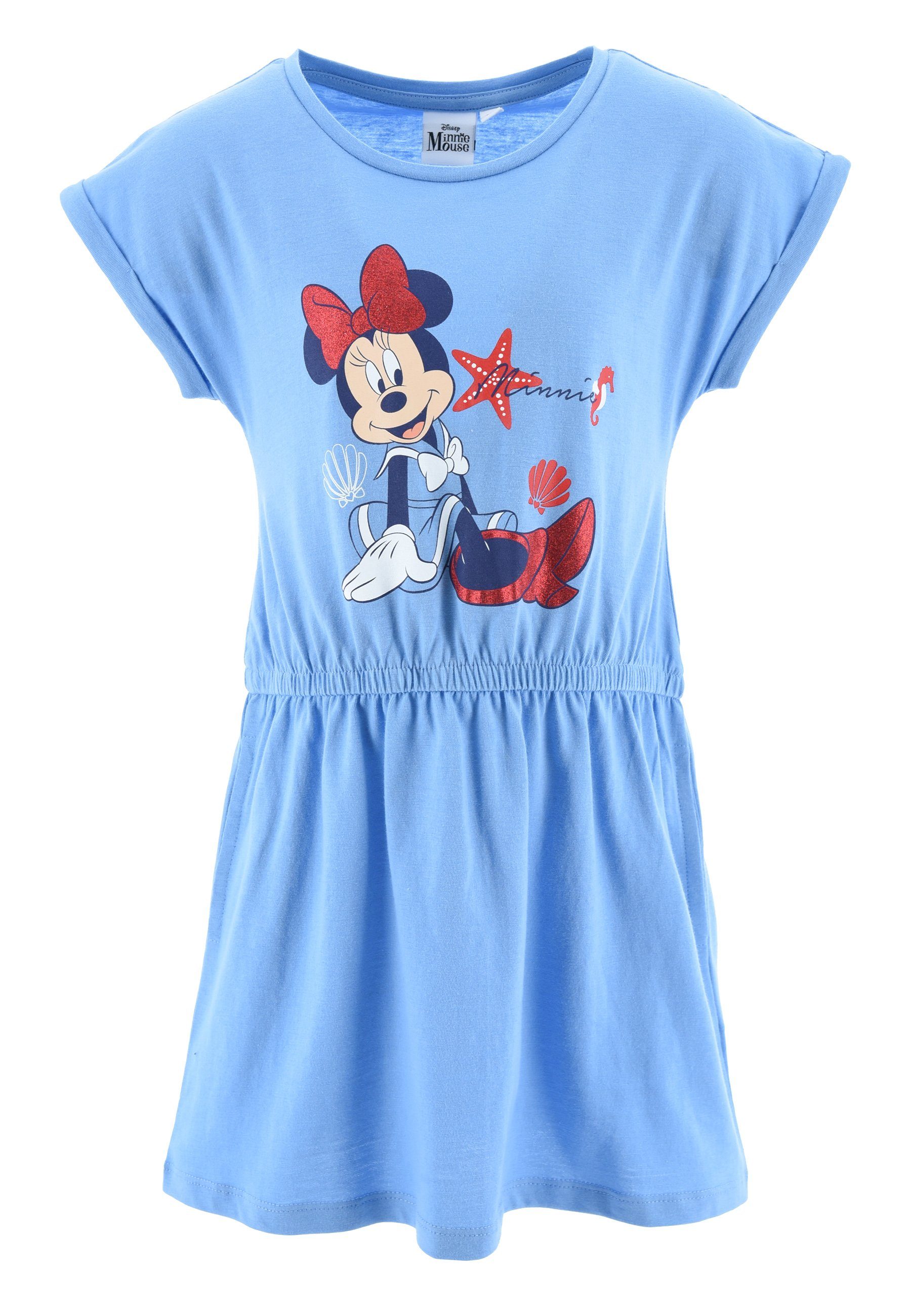 Disney Minnie Mouse Sommerkleid Mädchen kurzarm Sommer-Kleid Strand-Kleid Blau