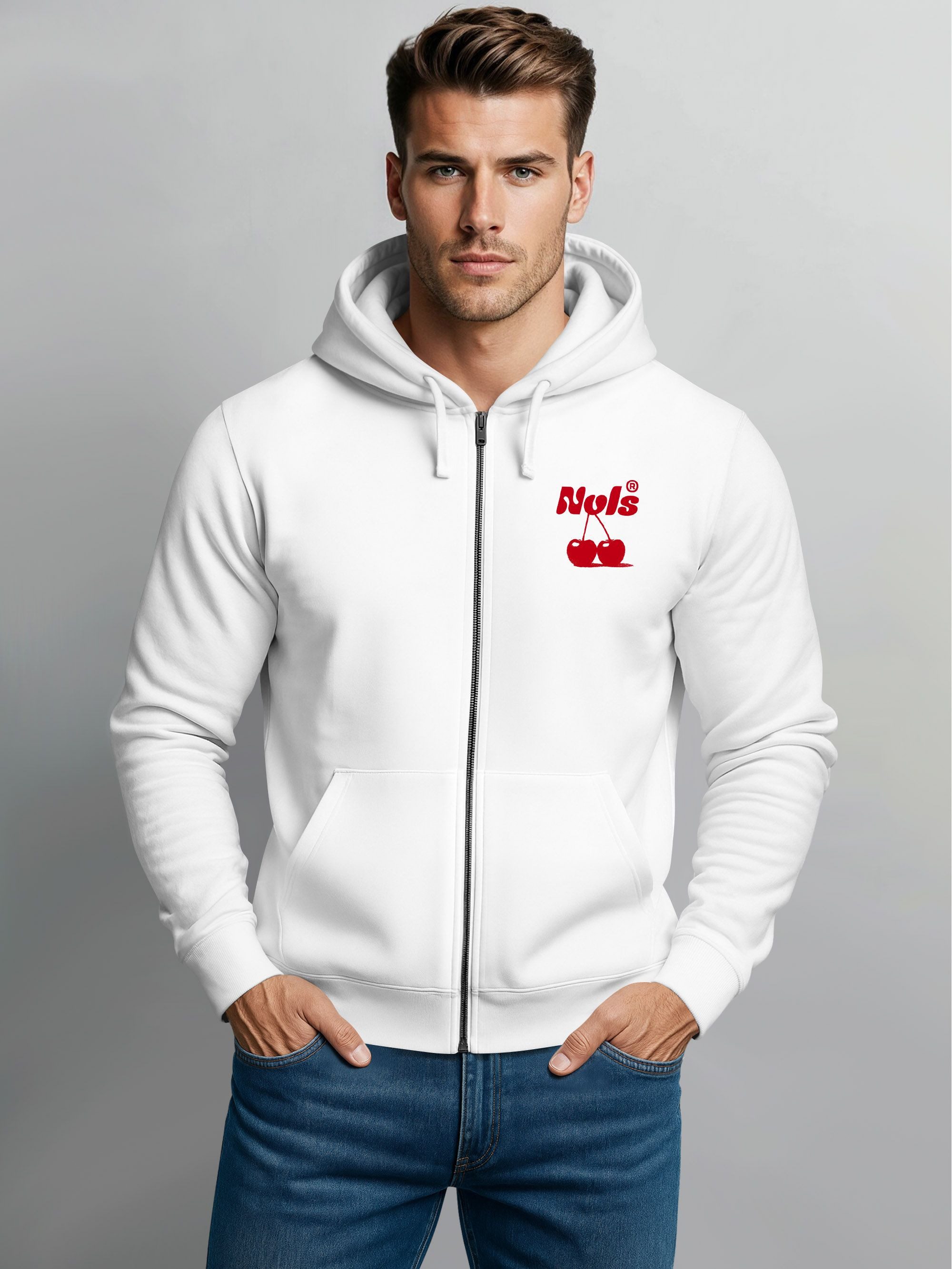 Neverless Sweatjacke Herren Sweatjacke Backprint Kirsche Grafik Druck Zipjacke Zip-Hoodie