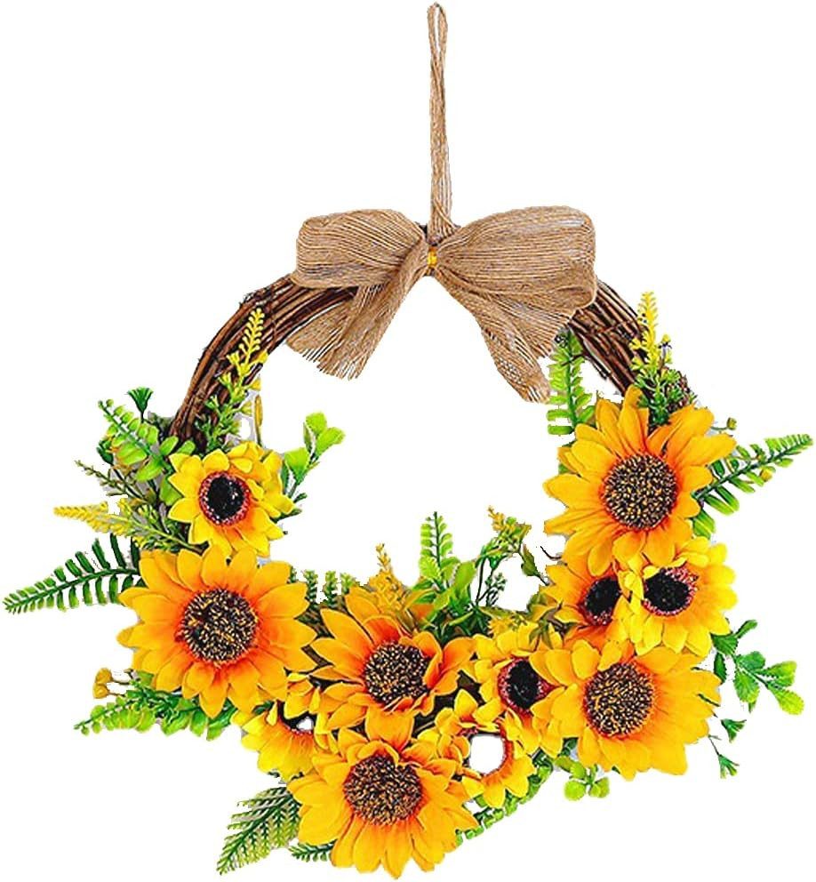 Kunstkranz Kunstblumen Kranz Deko Sonnenblume Kranz Outdoor 30*30cm 1 Stücke, FELIXLEO