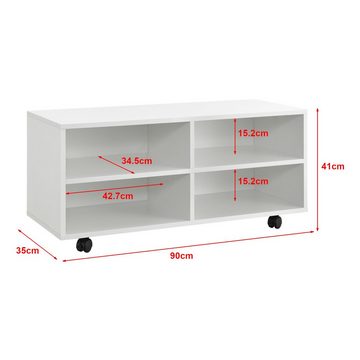 en.casa Lowboard, »Gränne« Rollbares Regal 90x35x41cm Fernsehtisch Flurtisch Weiß