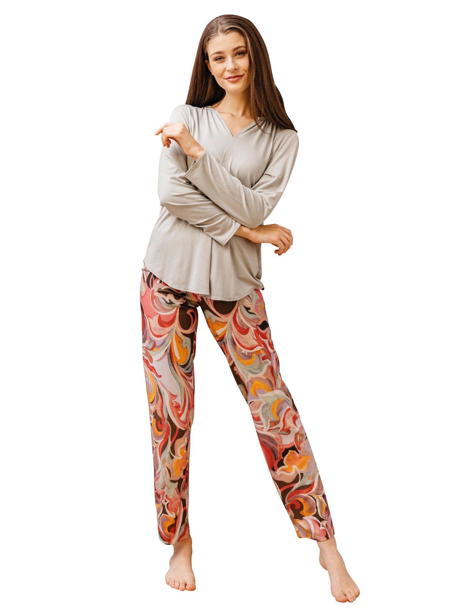 HUTSCHREUTHER Pyjama Damen-Schlafanzug Single-Jersey gemustert