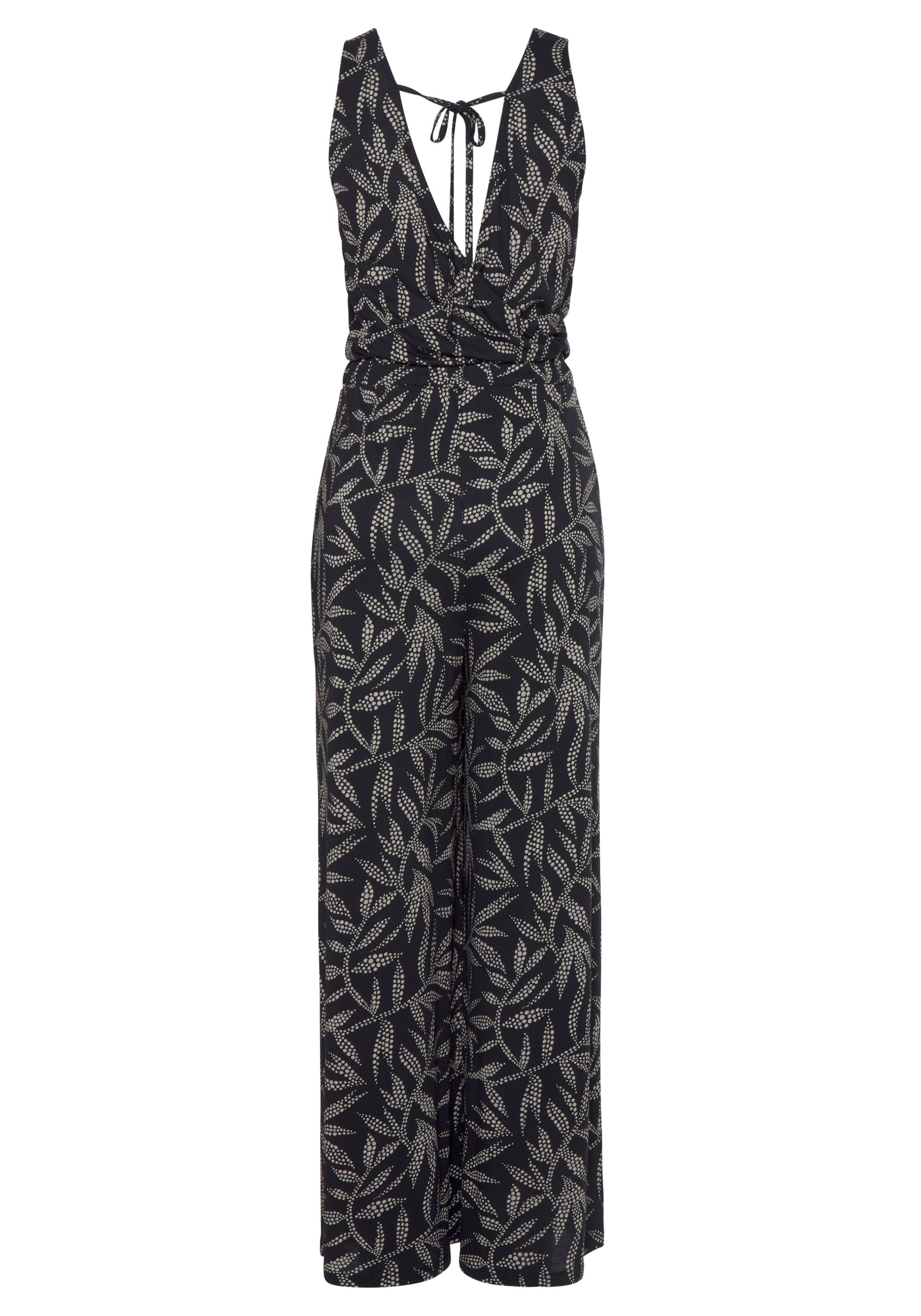 LASCANA Overall mit Blätterdruck und Bindeband im Rücken, sommerlicher Jumpsuit