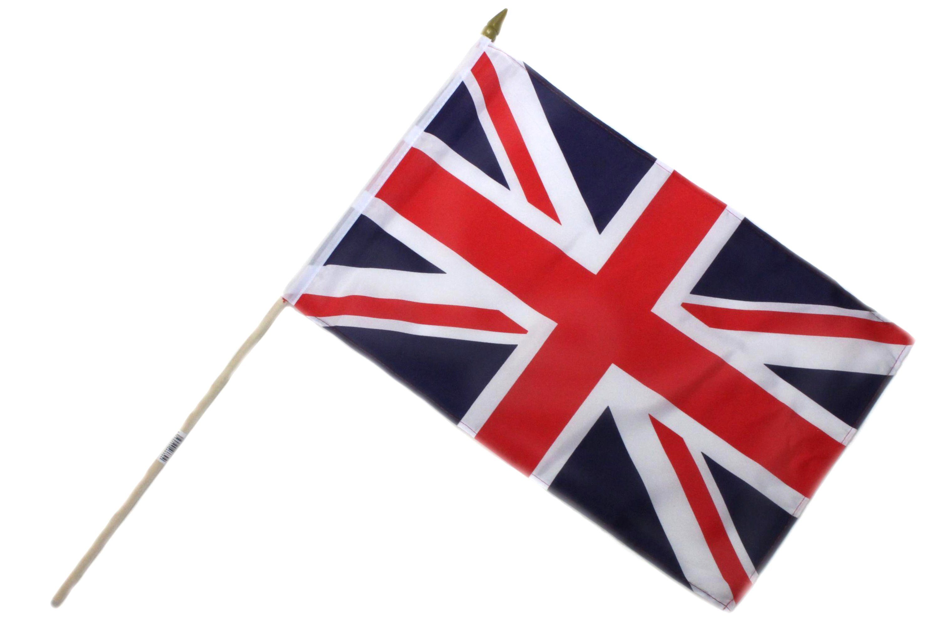 Förderungsbedarf ELLUG Flagge Fahne umsäumt Großbritannien Flagge Stockflagge doppelt Banner Holzstab Sport mit Fan 30x45cm Handfahne 60cm