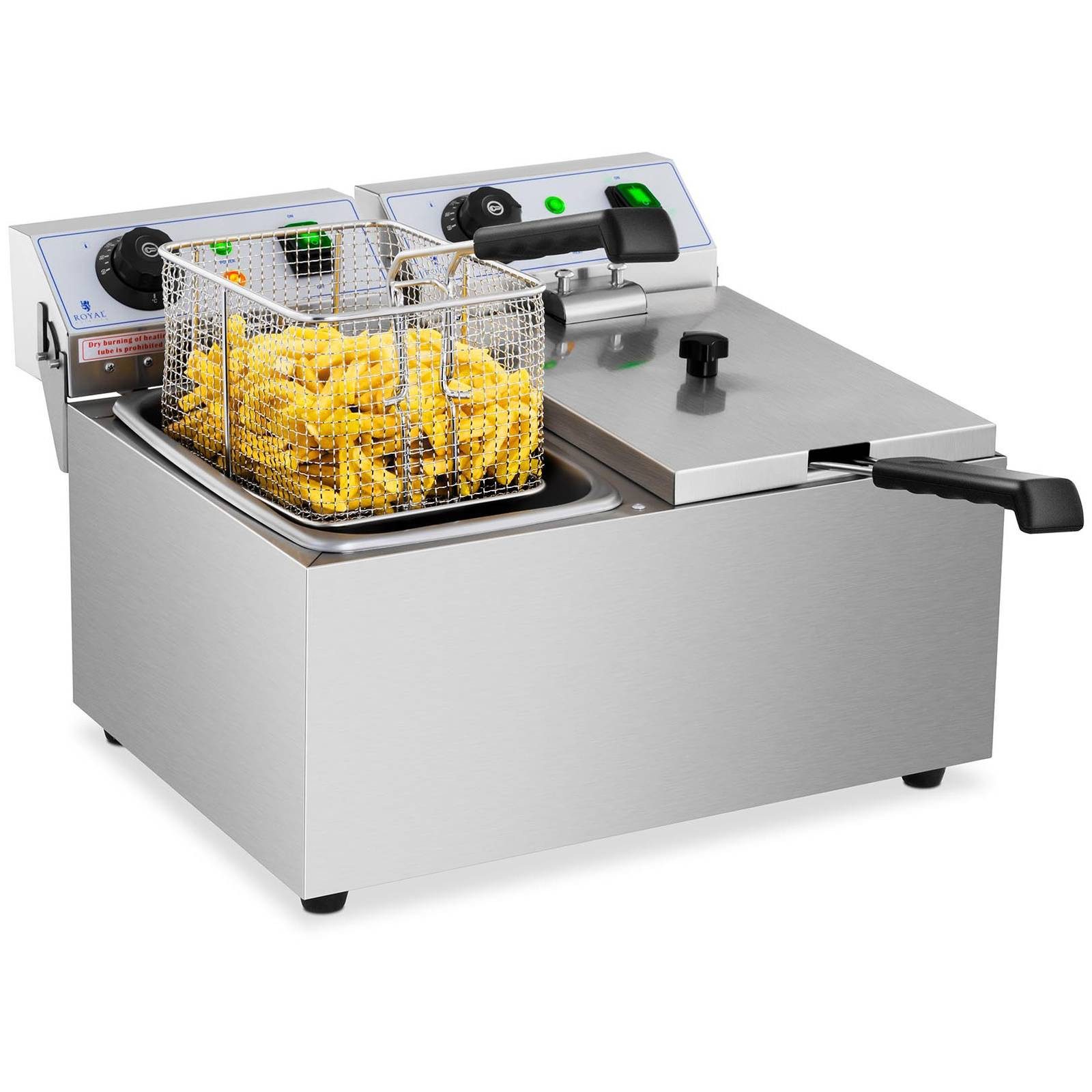 Royal Catering Fritteuse Fritteuse Edelstahl Gastronomie Elektro Fritteuse 2 x 8 L Kaltzone