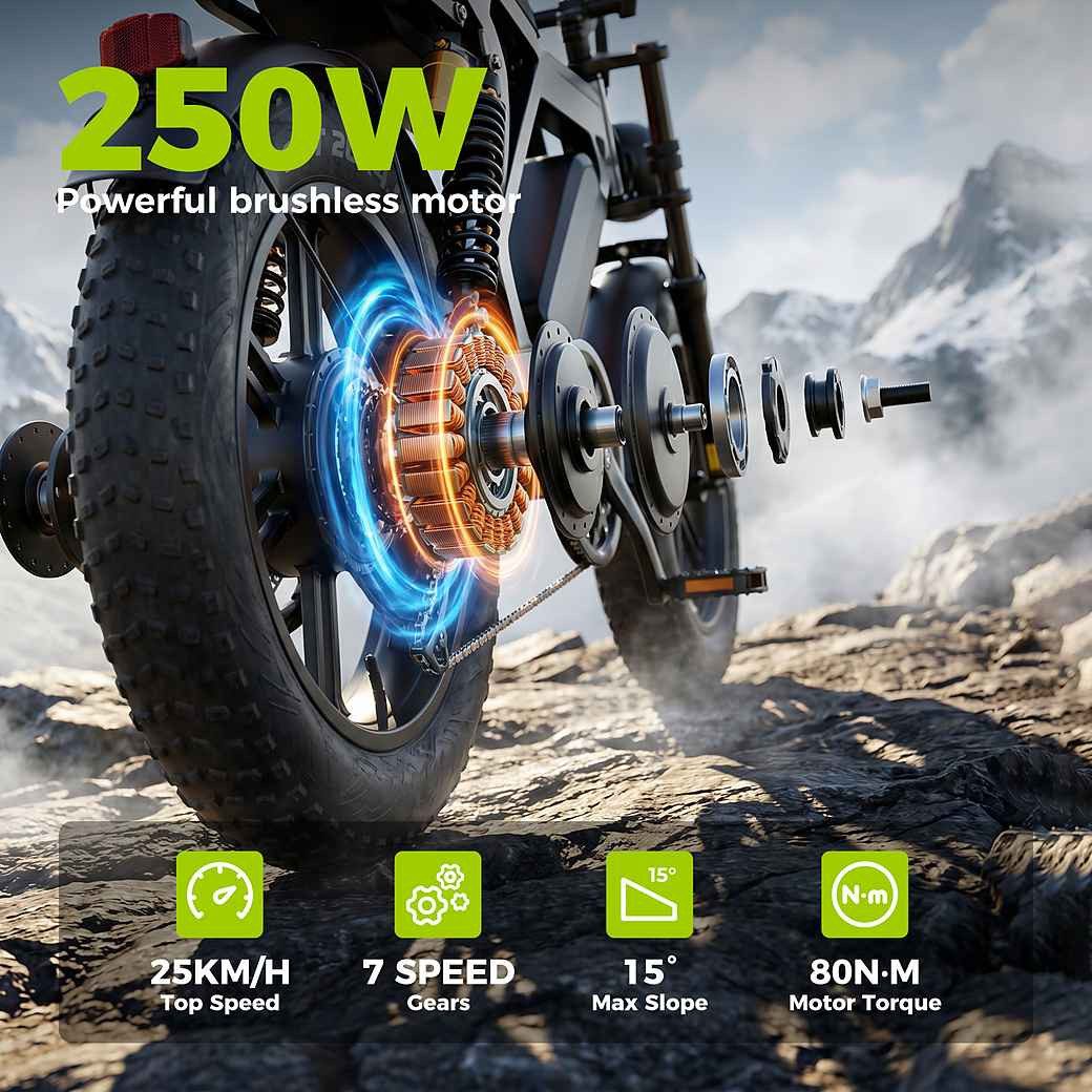Vankel E-Bike Mountainbike Cityrad E-Fahrrad 20” x 4.0” Damen u. Herren Pedelec 720Wh Max.108KM, Kettenschaltung, Heckmotor, 720 Wh, (Beleuchtungsset mit Batterieladegerät, Batterieschlüssel, Werkzeug), 48V 15Ah All-Terrain Elektrofahrrad mit Shimano 7-Gang