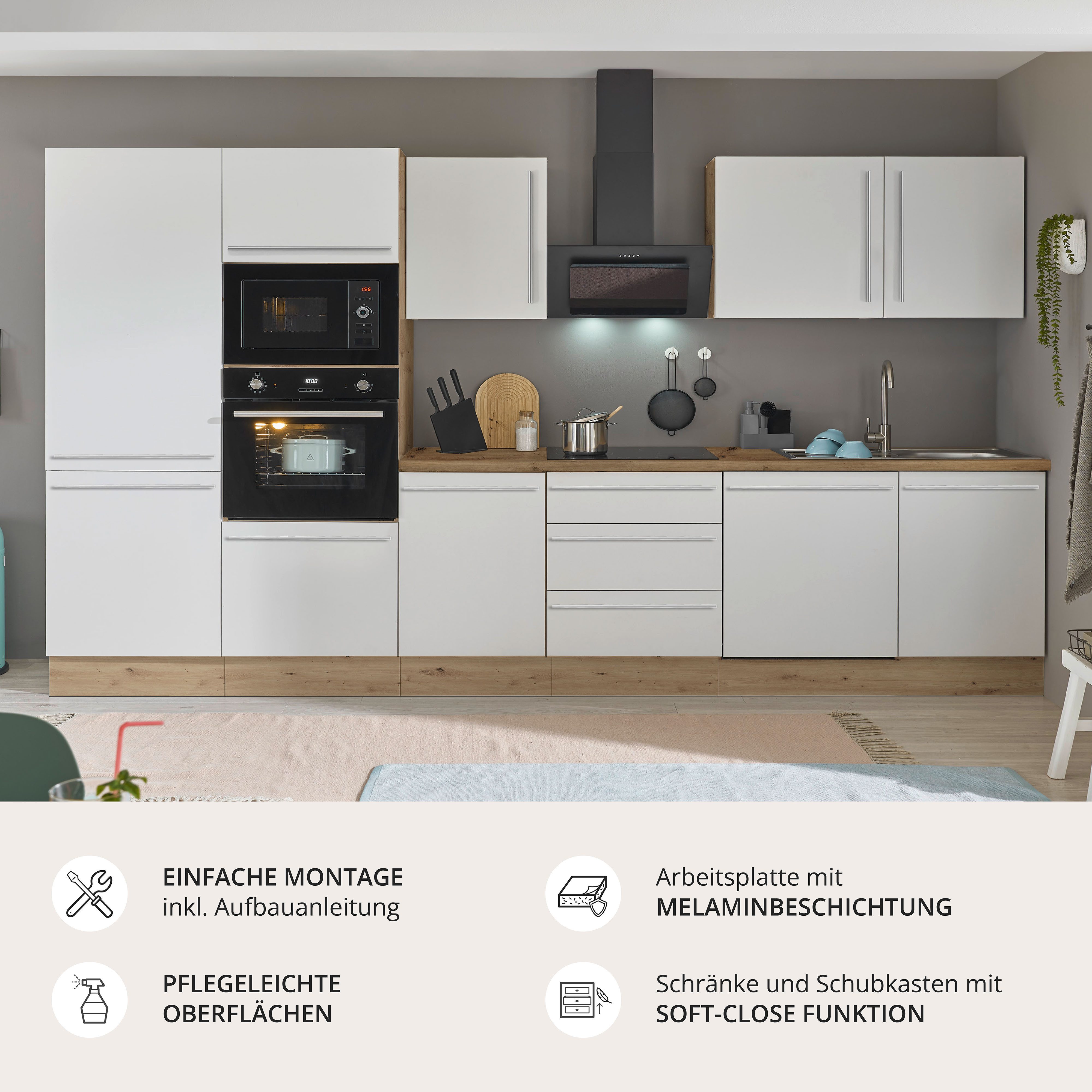 KOCHSTATION Küchenzeile Florida, Breite 340 cm, wahlweise mit E-Geräten,Softclose für Türen/Schubkästen
