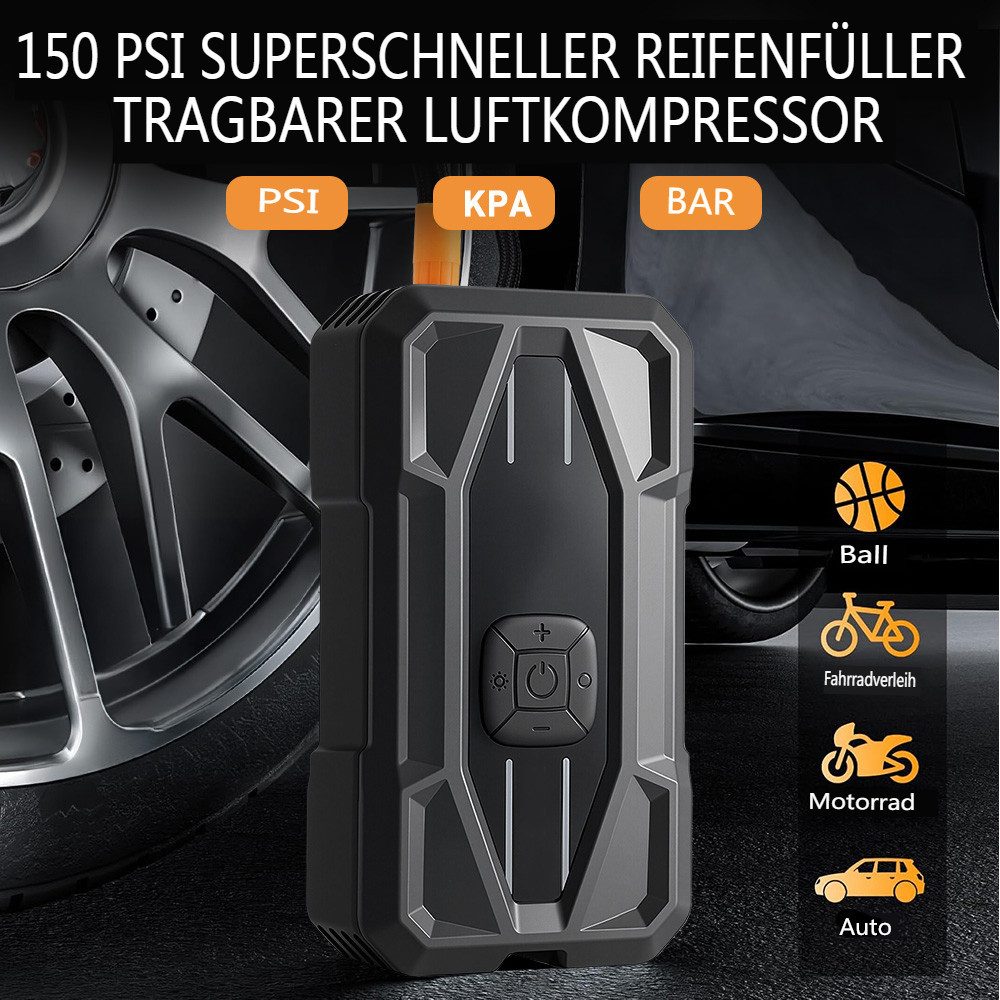 AUDEW Auto Starthilfe Powerbank 5000A 12V Starthilfegerät, 150 PSI Luftkompressor, 3-in-1 LED-Leuchte, 10L Benzin Oder 8L Diesel