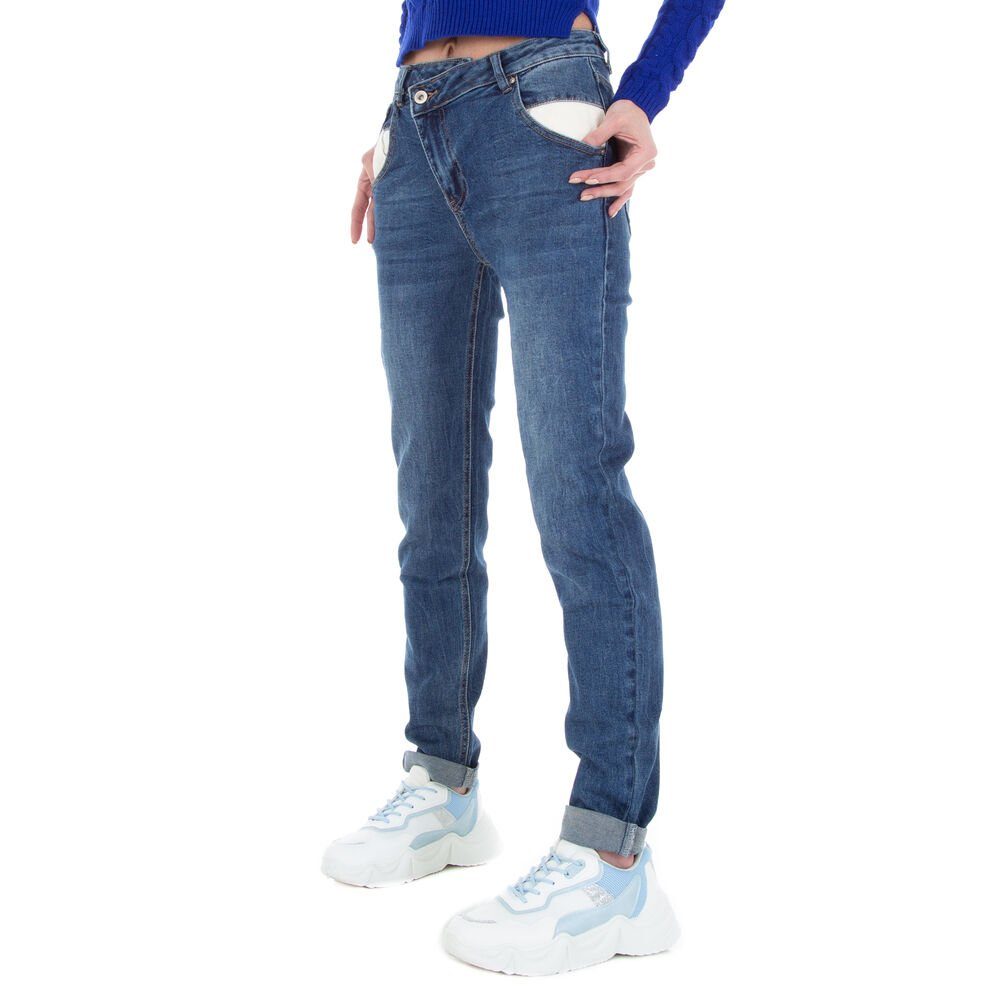 Ital-Design Straight-Jeans Damen Freizeit Stretch Straight Leg Jeans in Blau