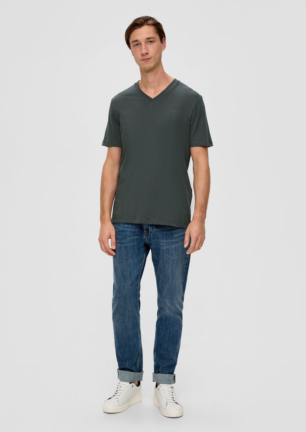 s.Oliver T-Shirt T-Shirt V-Ausschnitt, kurzarm, Baumwolle, einfarbig