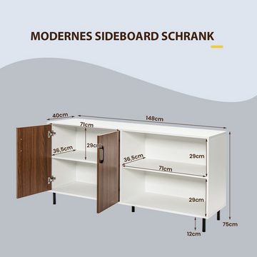 COSTWAY Sideboard, mit Schrank und 2 offenen Fächern, Holz, 148x40x75cm