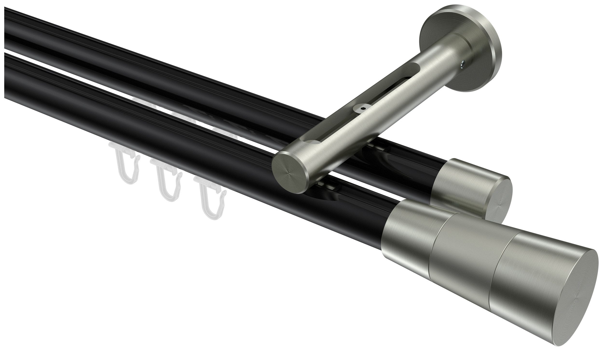 INTERDECO Innenlaufschiene Siteno Tanara, Ø 20 mm, 2-läufig, Fixmaß, kürzbar, Wandmontage, Aluminium, Schwarz / Edelstahl-Optik / Bicolor