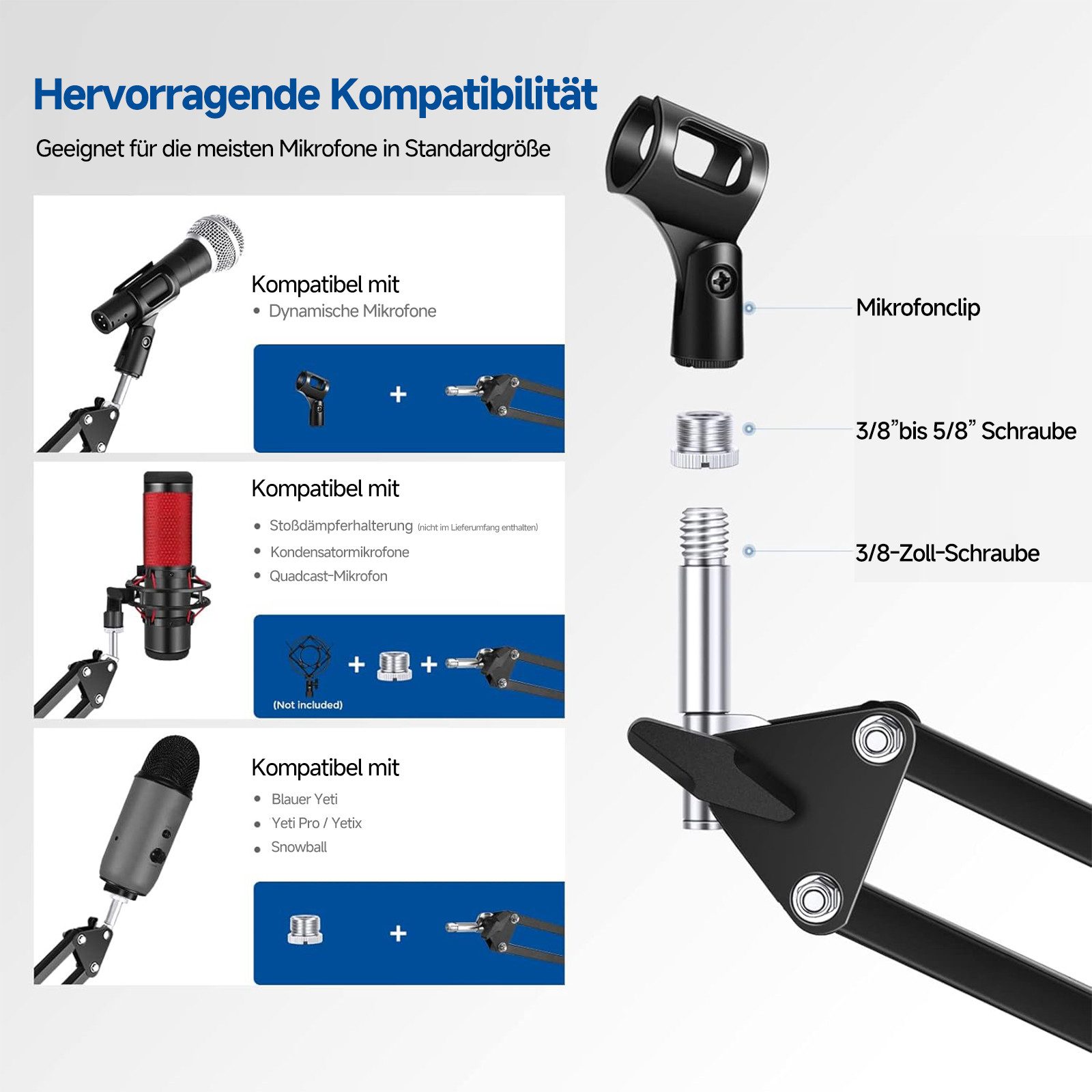 Neewer Mikrofon-Halterung NW-35A Mikrofonarmständer Universal, Hängendes Mikrofonstativ, (bis 1,2 Zoll, Packung, mit 3/8" bis 5/8" Schraube, für Yeti Snowball Quadcast Mikrofonen)