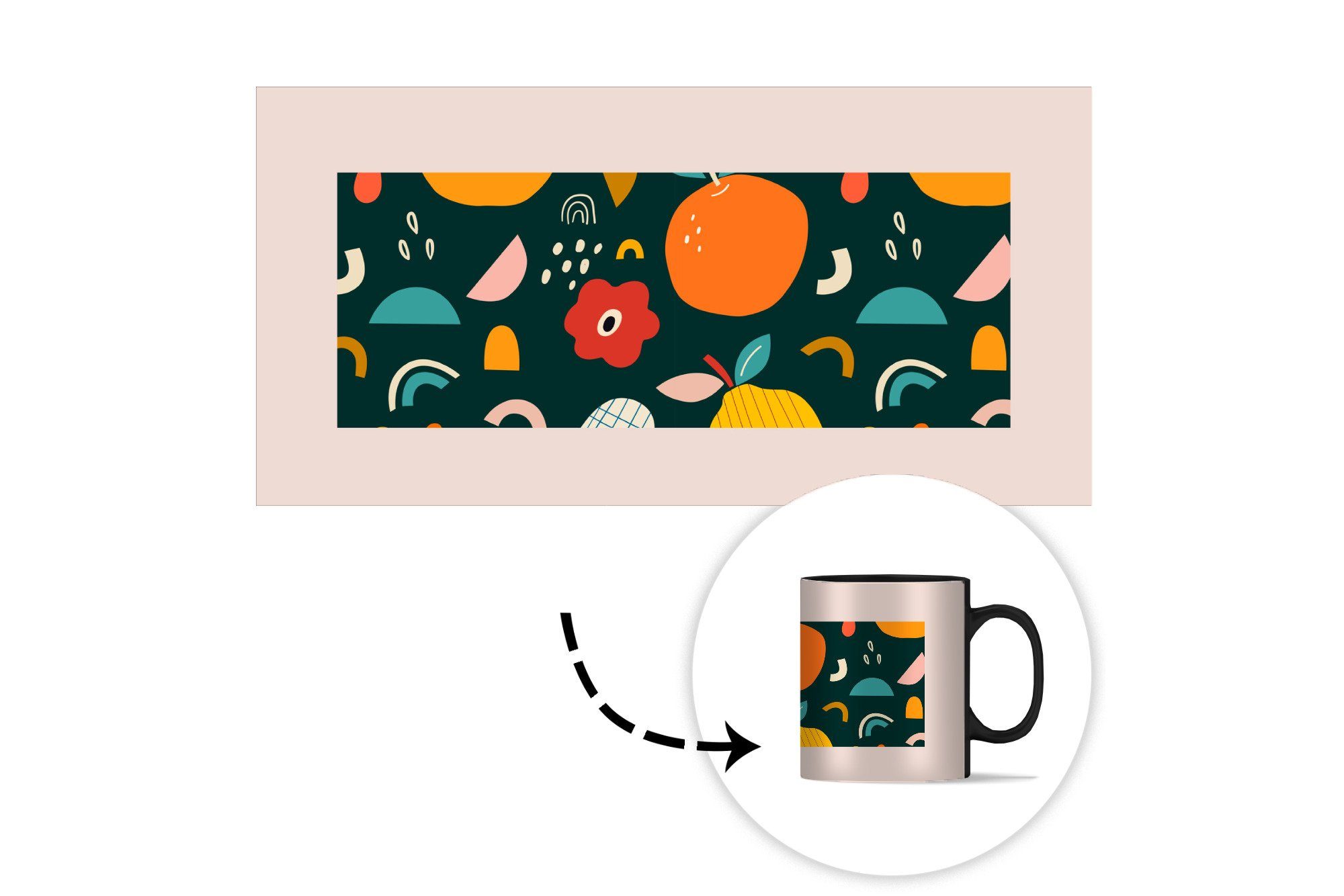 MuchoWow Tasse Orange - - - Zaubertasse, Keramik, - Farbwechsel, Teetasse, Lebensmittel Birnen Kaffeetassen, Abstrakt, Obst Geschenk