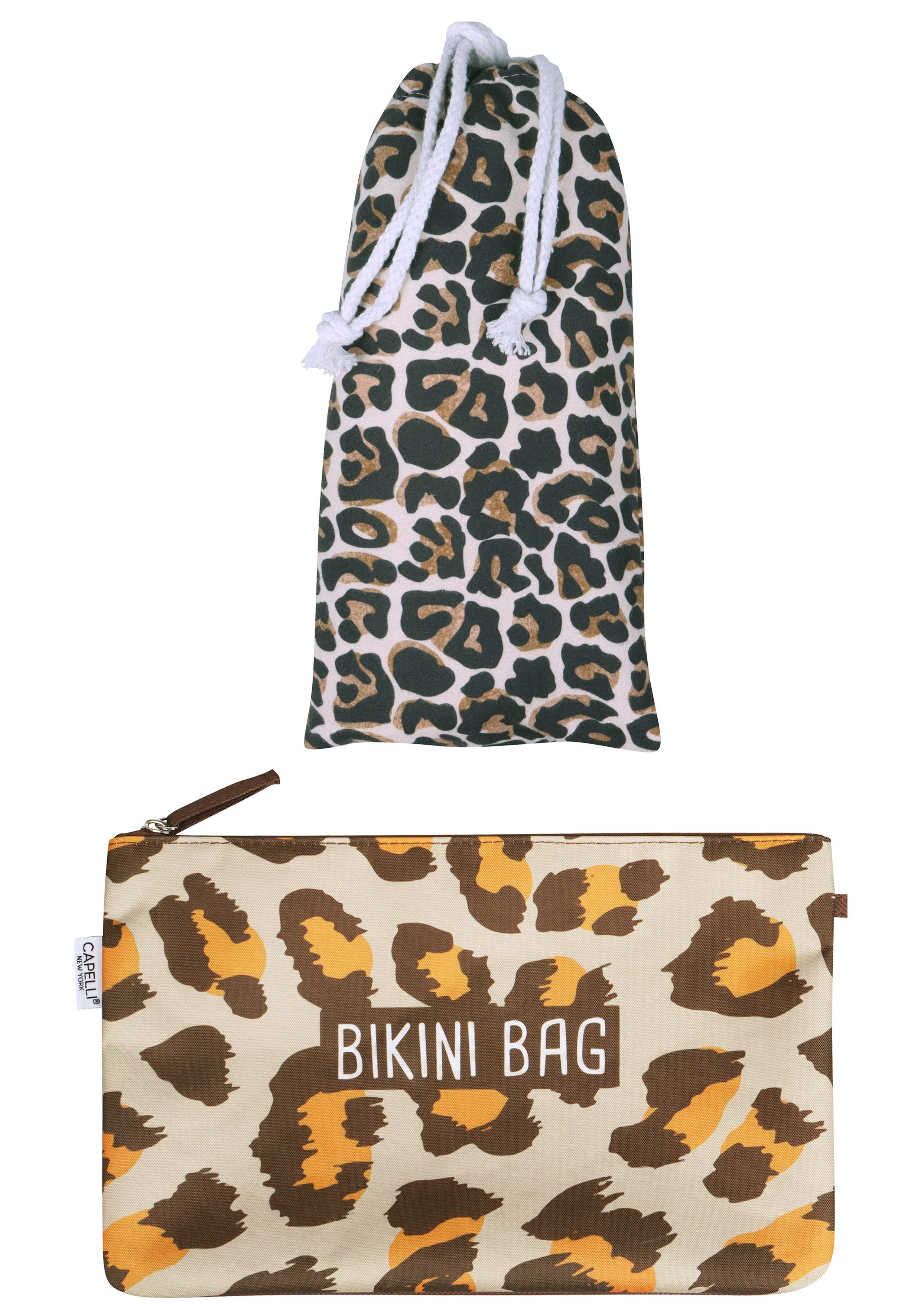 Capelli New York Strandtuch, Frotteevelours (2-St), schnell trocknend, Inklusive praktischem Bikini-Bag