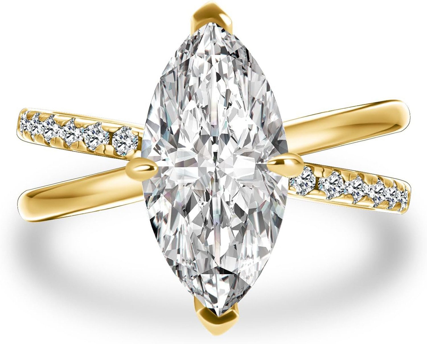 Jumpeak Diamantring 585 Gold, 2ct Marquise-Schliff, echter Diamantring für Damen, E,VS1,2CT,IGI-Zertifikat, Damen-Diamantring, Hochzeitsgeschenk