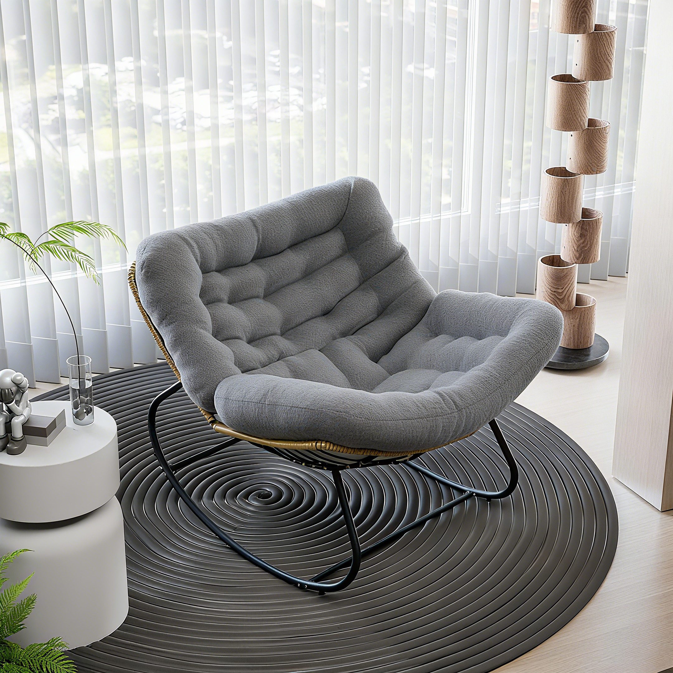 PEALOV Schaukelsessel mit dickem Polsterkissen, PE-Rattan-Optik & Stahlrahmen,93x59x76cm (1-St), Bis 150 kg belastbar, für Balkon, Garten, Wohn- und Schlafzimmer