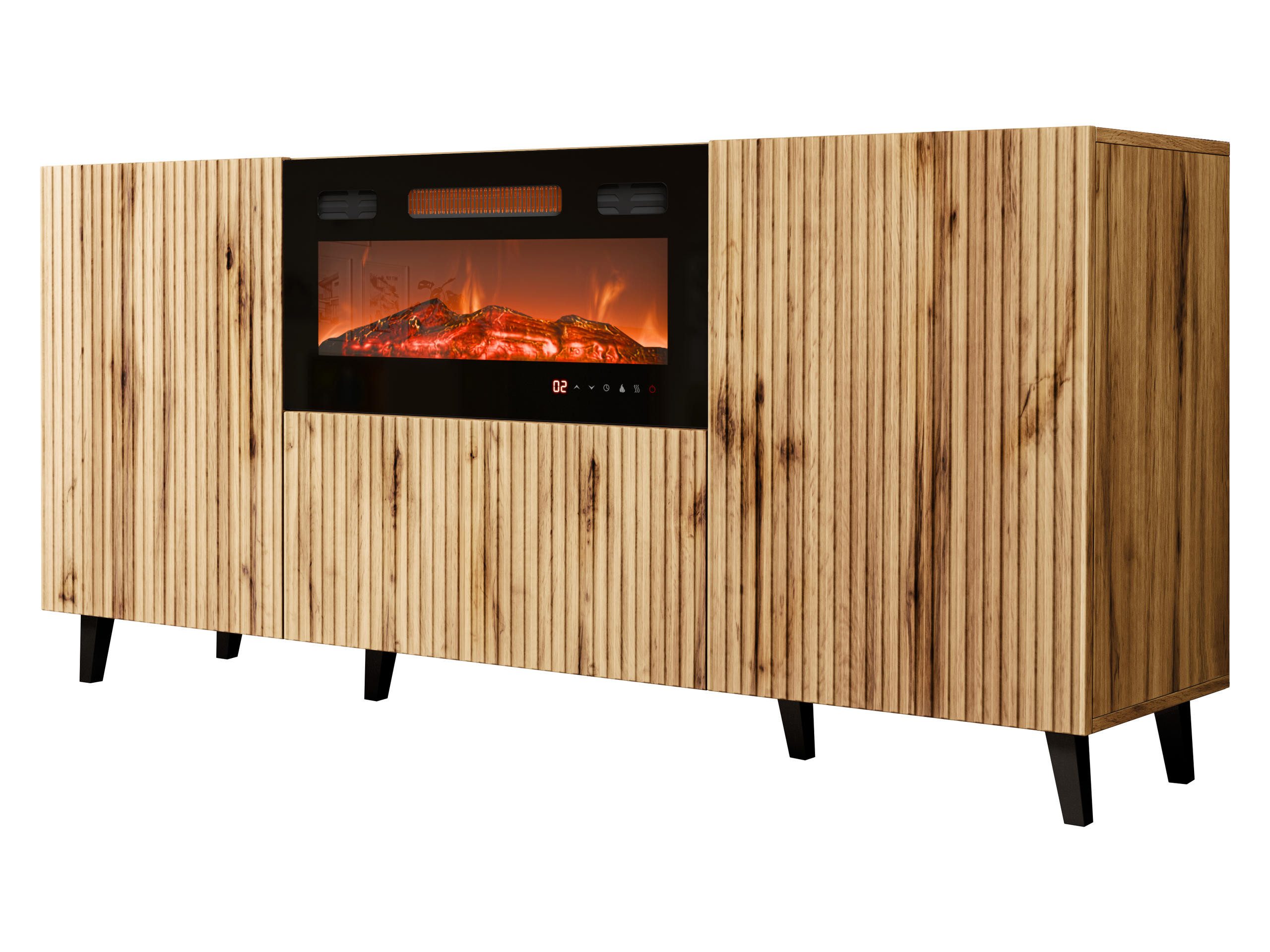 MIRJAN24 Kommode Vamos 180 mit Elektrischem Kamin (mit 3 Türen), Realistische LED-Flamme